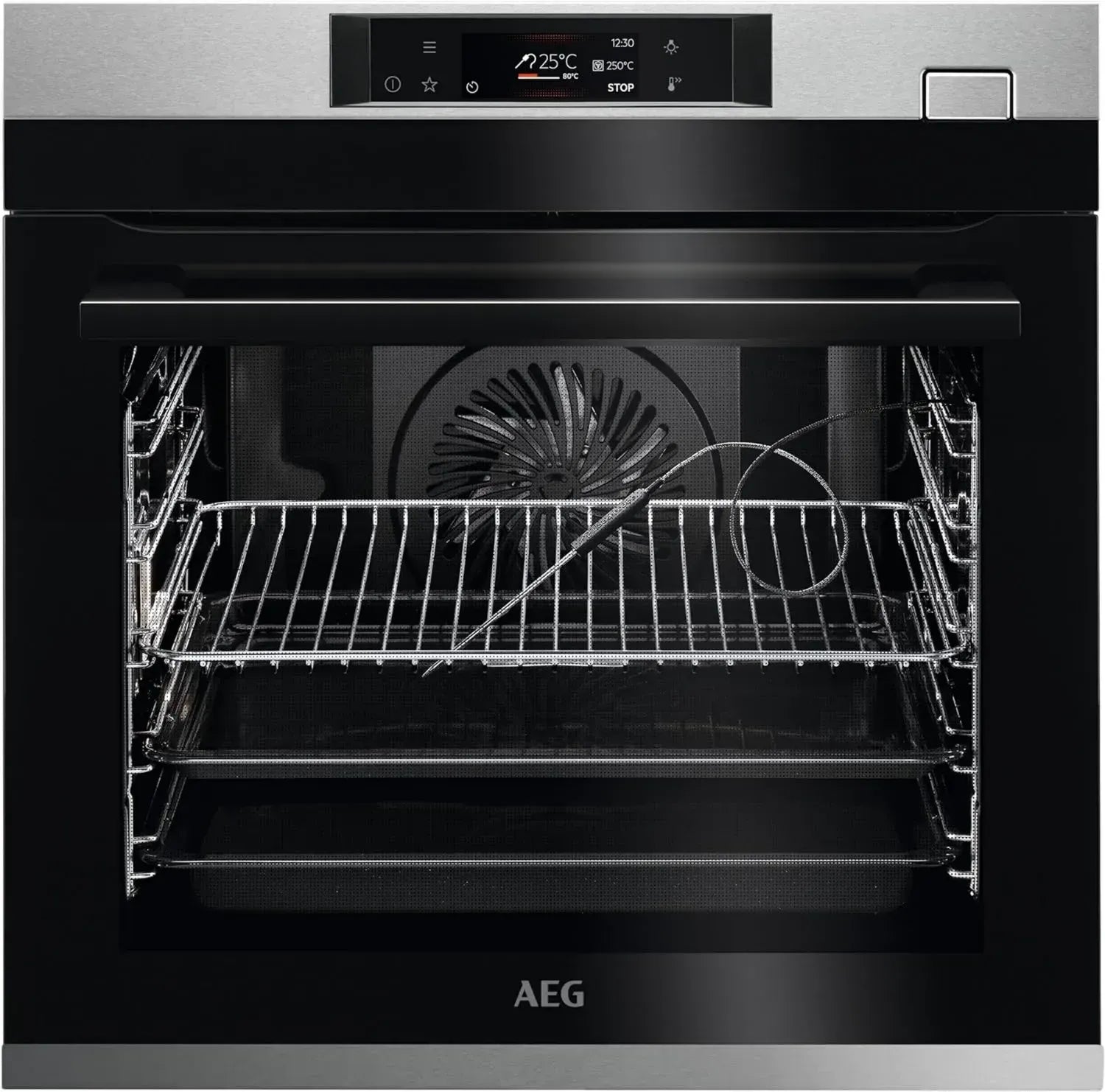 AEG BSS57606BM Einbau-Backofen mit Pyrolyse und Dampfgarfunktion, Serie 7000, Kerntemperatursensor, 45 Automatikprogramme, LED-Touchdisplay, Schwarz