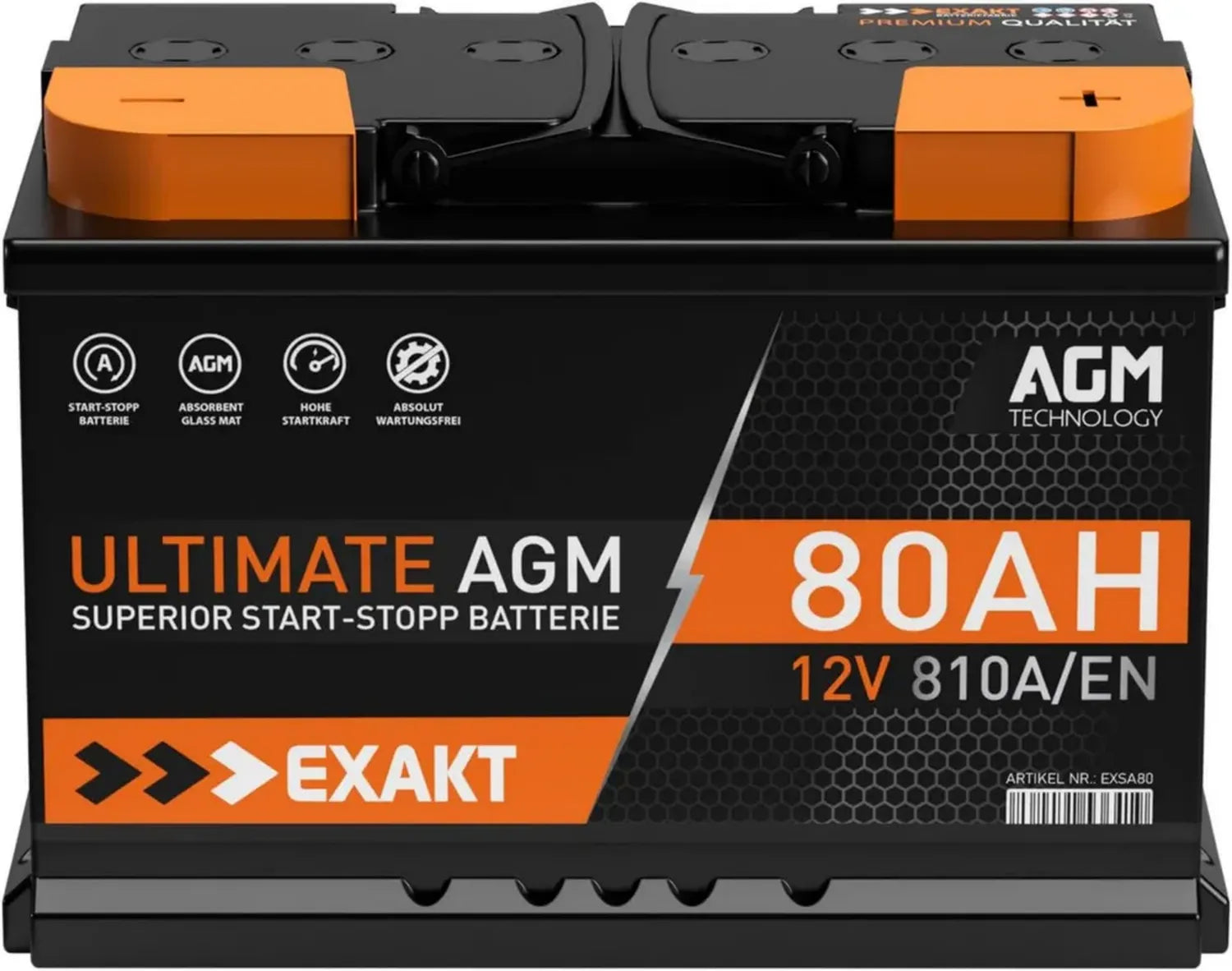 Hochleistungs-AGM-Autobatterie 80Ah 12V 810A für Start-Stopp-Systeme
