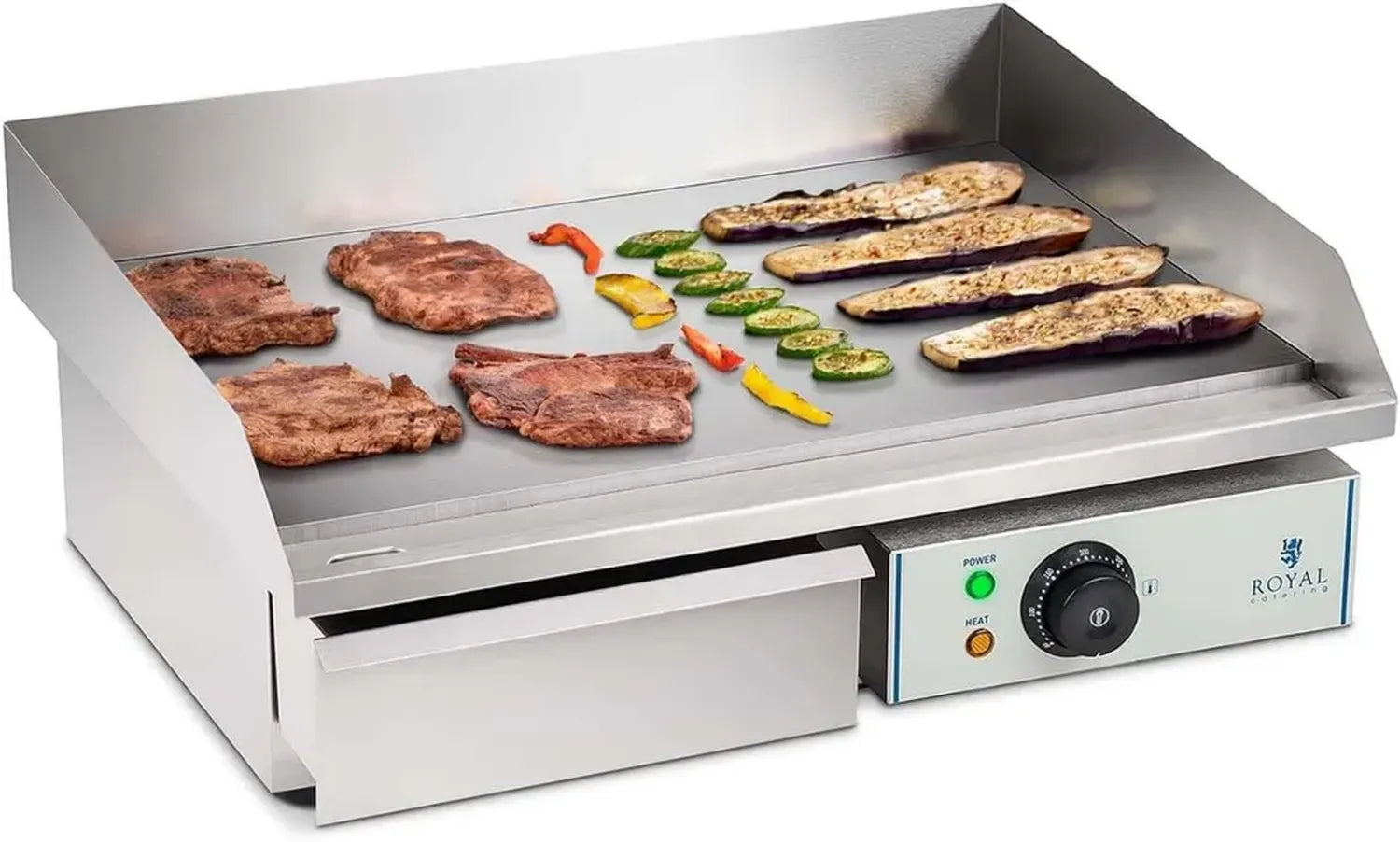 Elektrischer Tischgrill aus Edelstahl - 3000W, 55x35 cm, 30-300°C, glatt