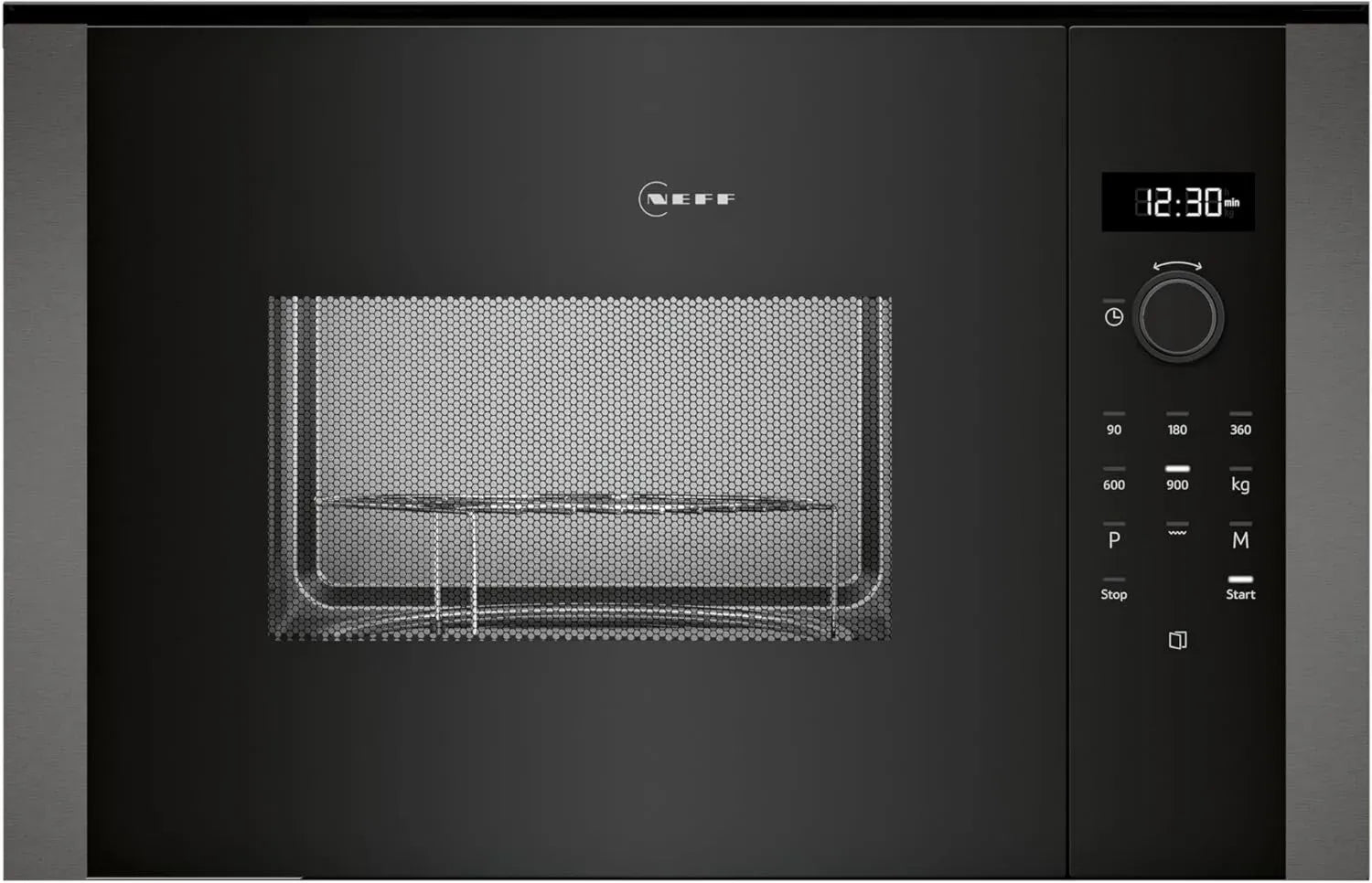 NEFF HLAGD53G0 Einbau-Mikrowelle mit Grill und Automatikprogrammen, Selbstreinigung EasyClean, Drehknebel und LED-Display, Perfekt für Hocheinbau mit Drehtür