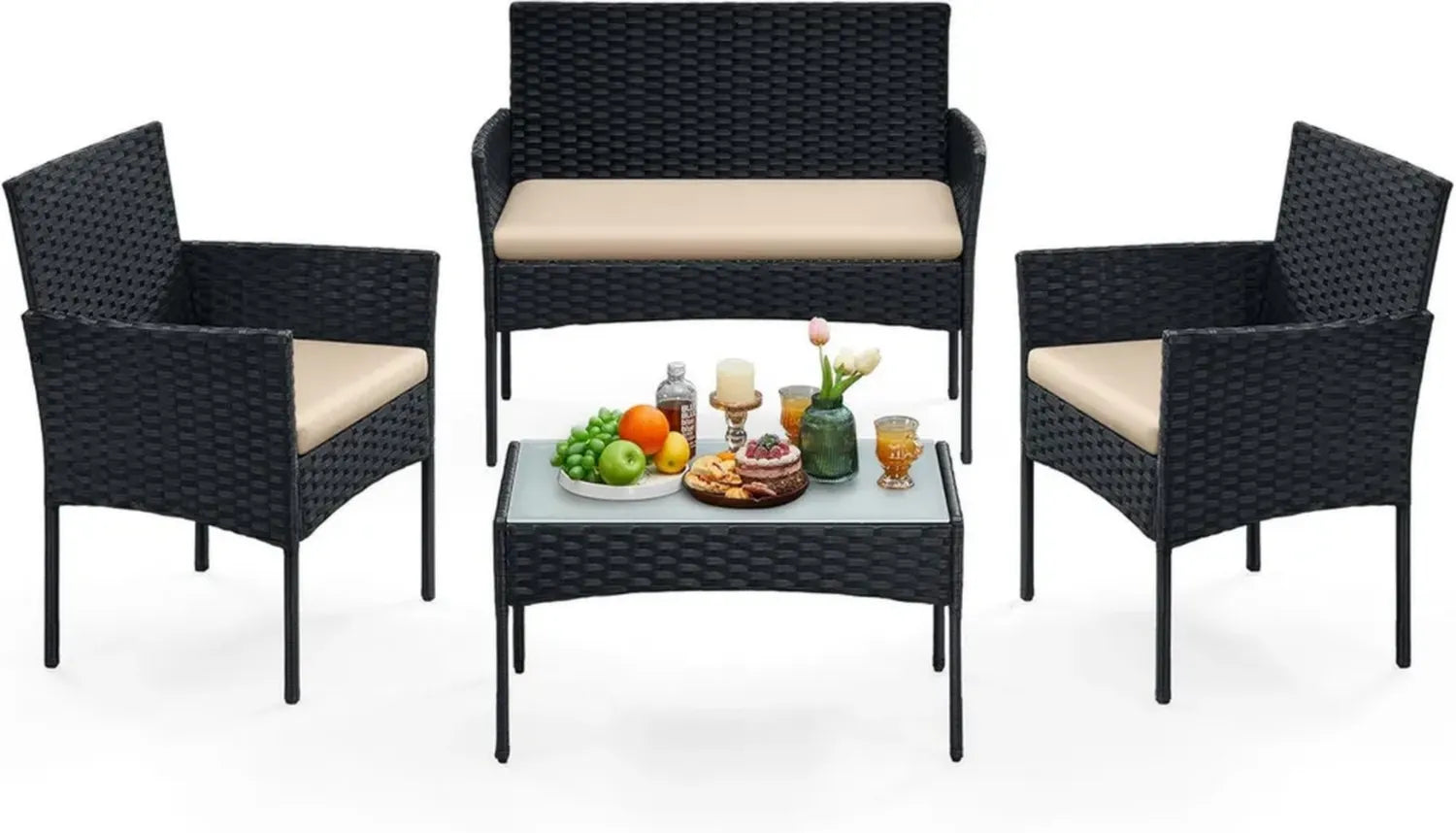Moderne Gartenmöbel-Set aus Polyrattan für Balkon und Terrasse - Schwarz/Taupe
