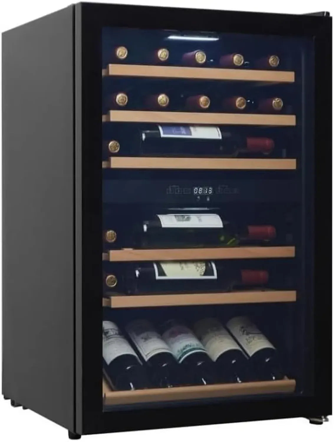 CAVIN Weinkühlschrank, Polar Kollektion, 37 Flaschen, Zwei Temperaturzonen 4-22°C, Holzregale, UV-Schutzglastür, Leiser Kompressor