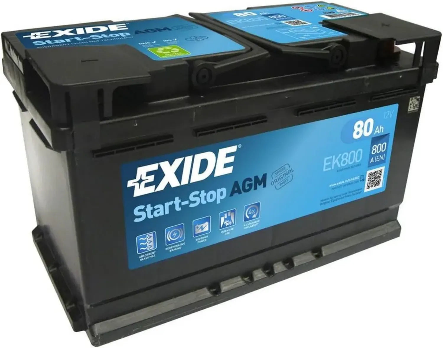 Exide EK800 AGM Autobatterie 12V 80Ah 800A mit 3 Jahren Garantie