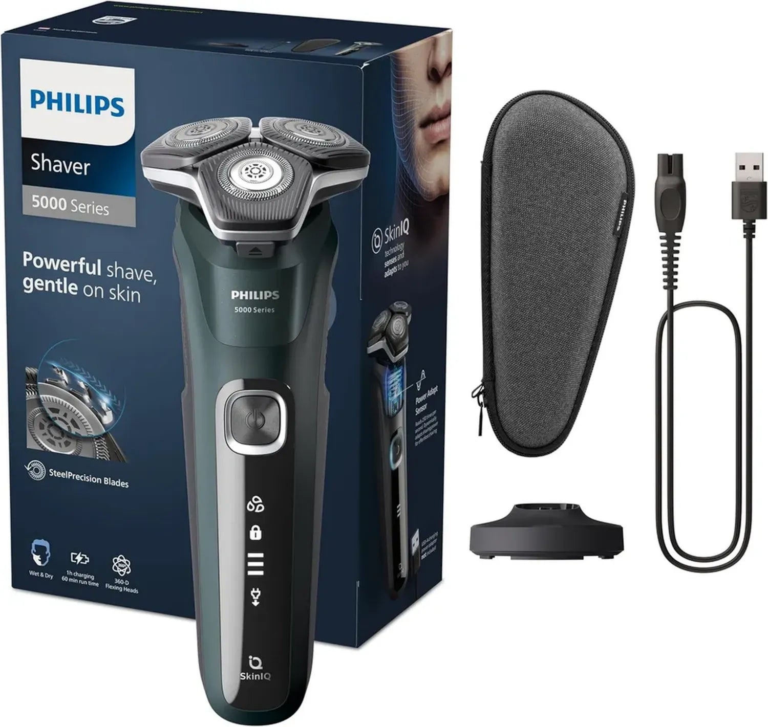 Philips Herrenrasierer Serie 5000 – Nass- und Trockenrasur, Präzisionstrimmer, Ladestation & Reiseetui
