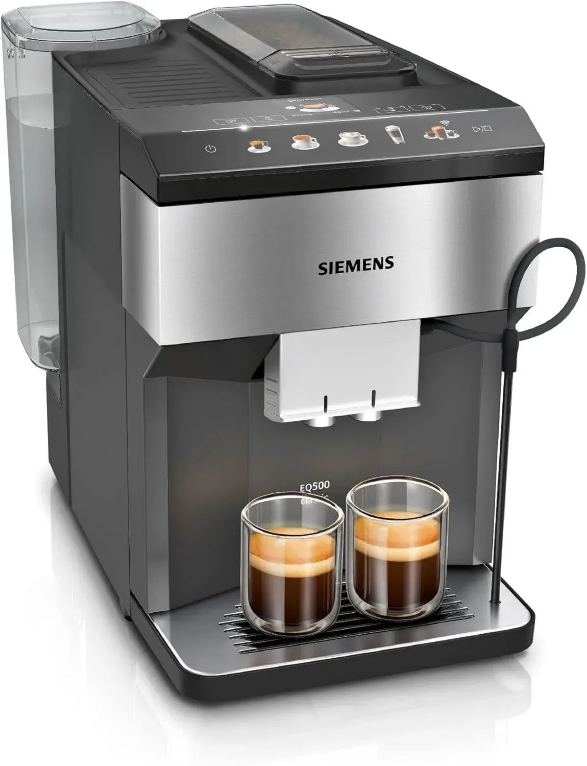 Siemens EQ500 Kaffeevollautomat, App-gesteuert, vielseitige Kaffeespezialitäten, integrierter Milchbehälter, Doppel-Tassen-Modus, automatische Dampfreinigung, 1500 W, Edelstahl/Schwarz