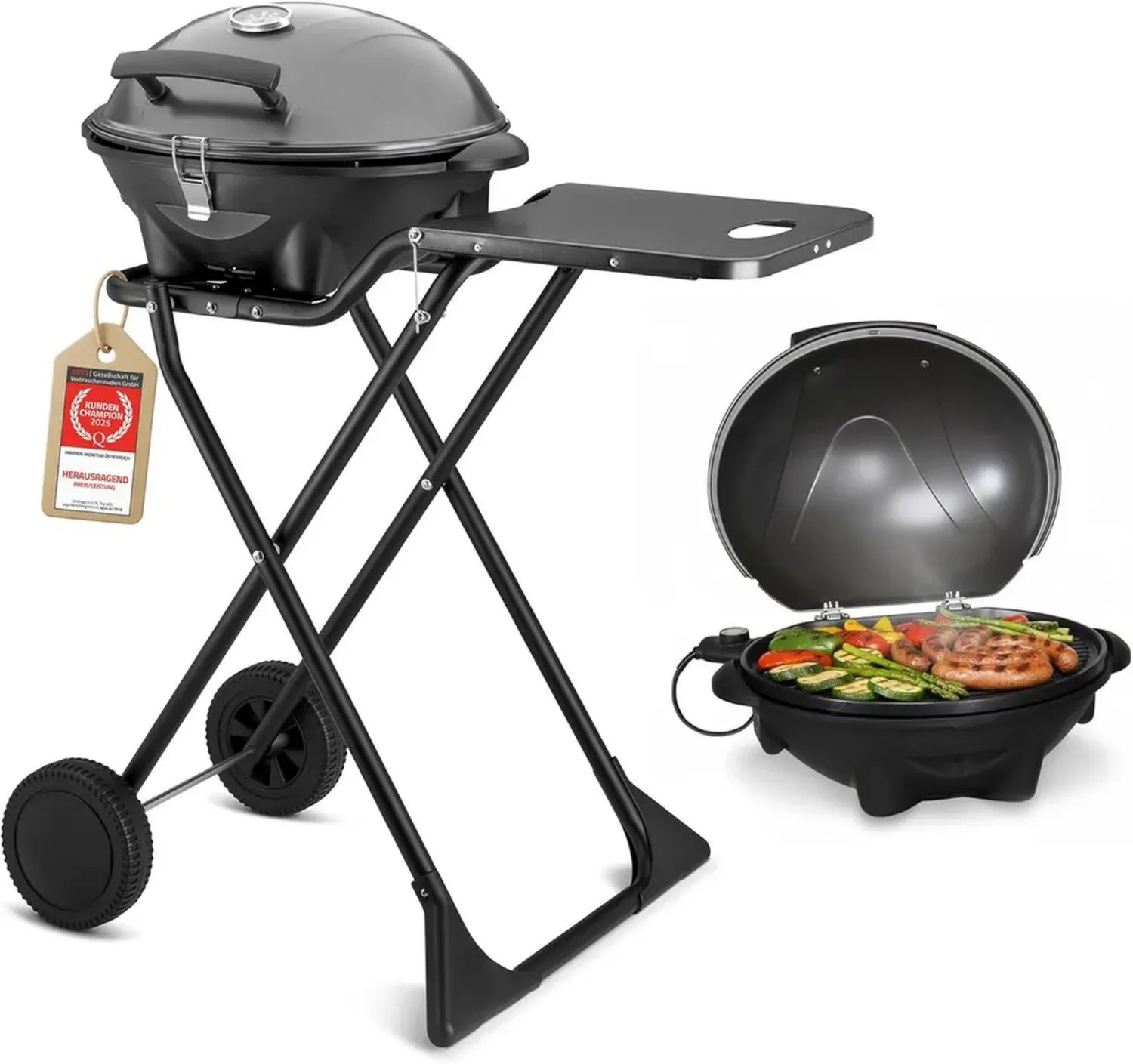 Elektrischer BBQ Grill 2in1 mit Deckel und Thermometer für Balkon