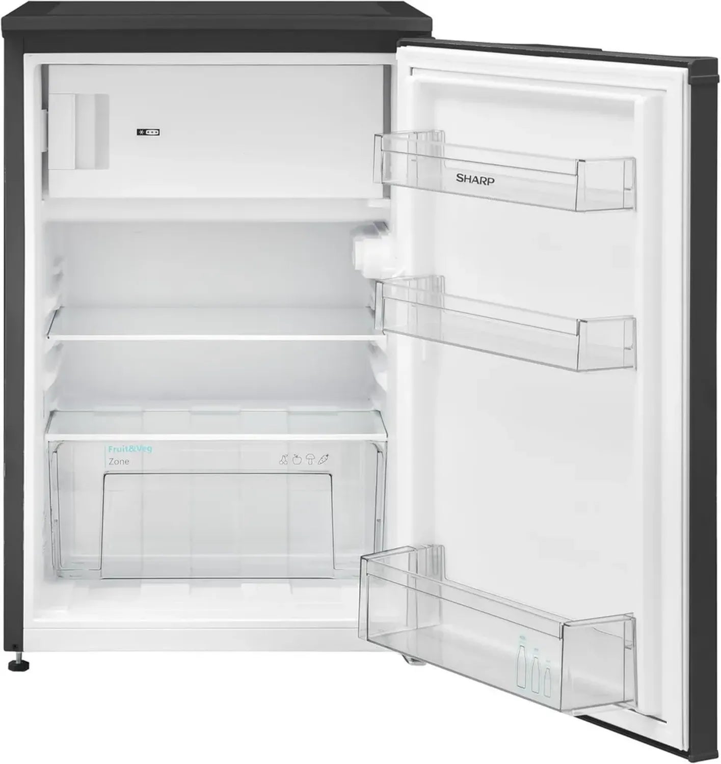 SHARP SJ-UD121T2B-EU Kompaktkühlschrank mit Gefrierbereich, 121L Gesamtvolumen, LED-Beleuchtung, Schwarz