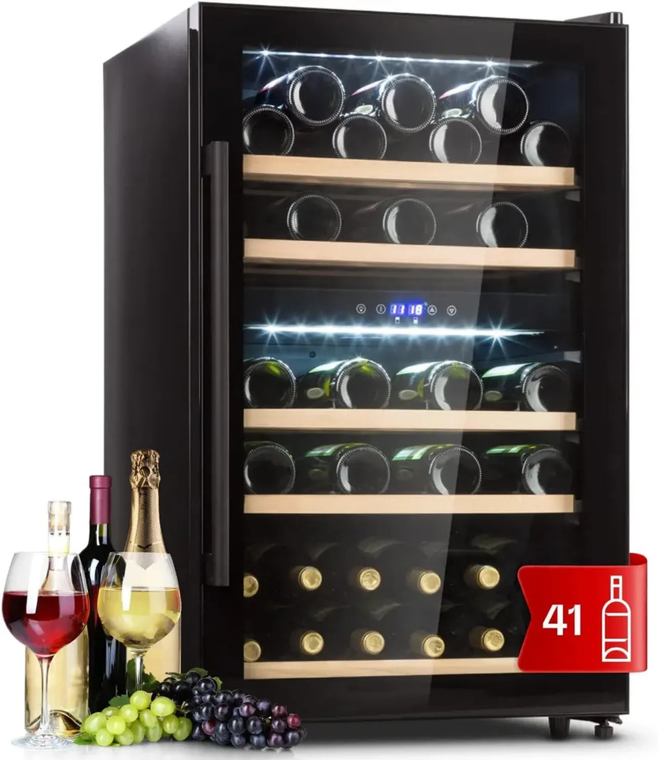 Klarstein Zwei-Zonen Weinkühlschrank mit Glastür, Kompakter UV-Schutz für 29 Flaschen, 5-22 °C