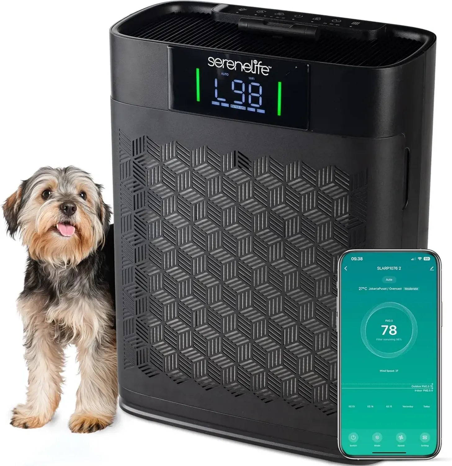 HEPA Luftreiniger mit App-Steuerung, leise 20dB, ideal für Allergiker und große Räume bis 100m², gegen Schimmel und Staub, Schwarz