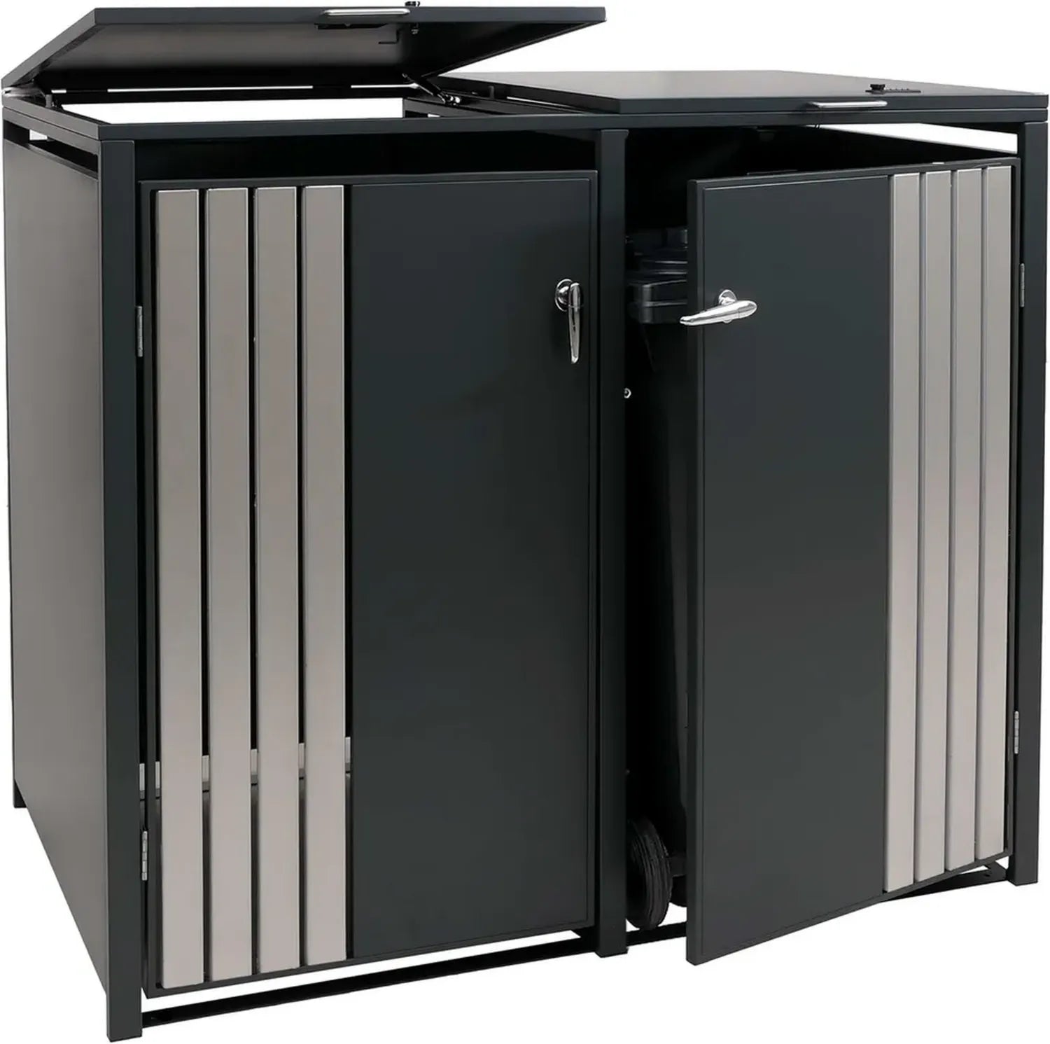 Hochwertige Mülltonnenverkleidung aus Metall für 2 Tonnen, 122x132x84cm, anthrazit
