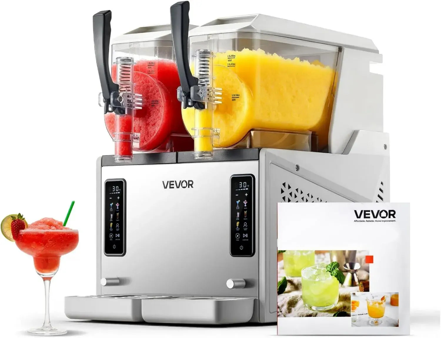 VEVOR 2 x 3 L Slush-Maschine, 450 W Eisbereiter mit Selbstreinigung, Ideal für Margaritas, Frappés und Shakes