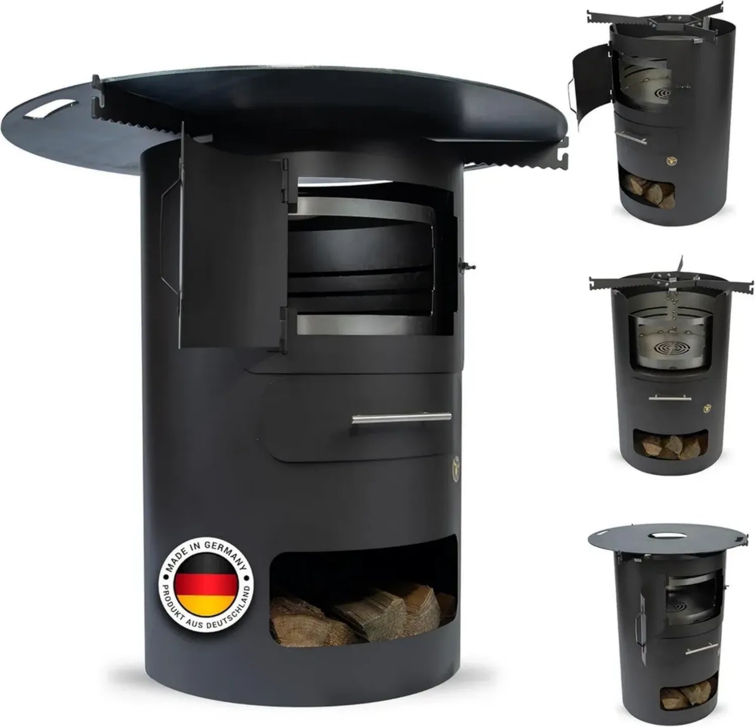 Vielseitige Feuerstelle mit Grillplatte und Zubehör – Komplettset für Outdoor-Küche