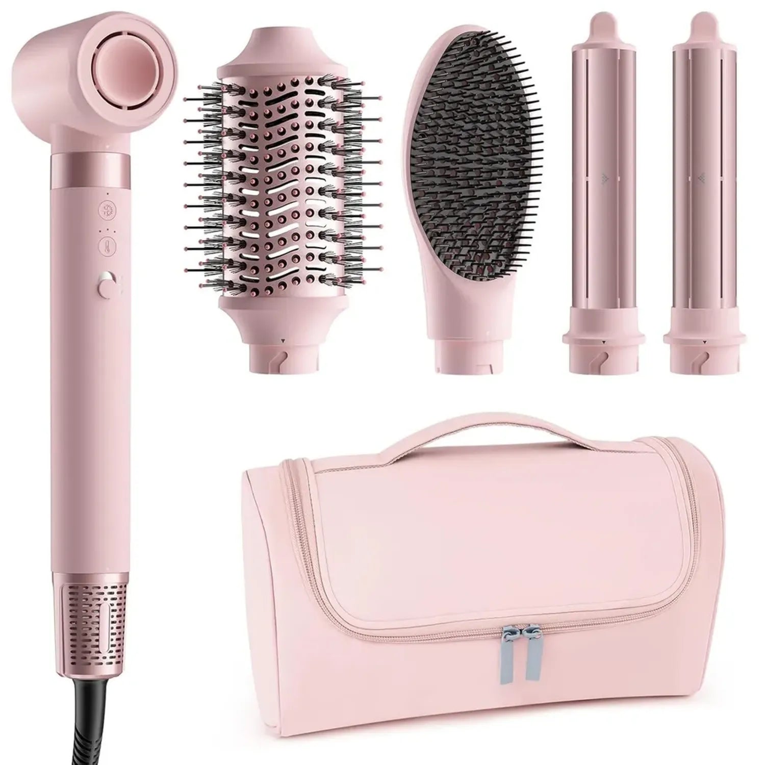 MESCOMB 5-in-1 Haarstyler Set: Ionen-Föhn, Lockenstab, Volumenbürste & Glätteisen mit Reisetasche