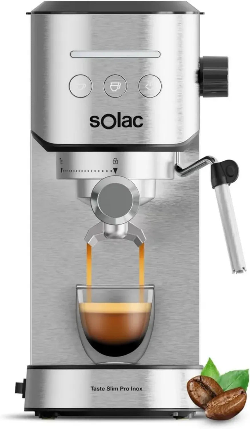 Solac Taste Slim Pro Inox Espressomaschine - 20 Bar Druck, Doppelbehälter, Tassenwärmer, Thermoblock, Automatischer Stopp, 1L programmierbarer Edelstahl, BPA-frei