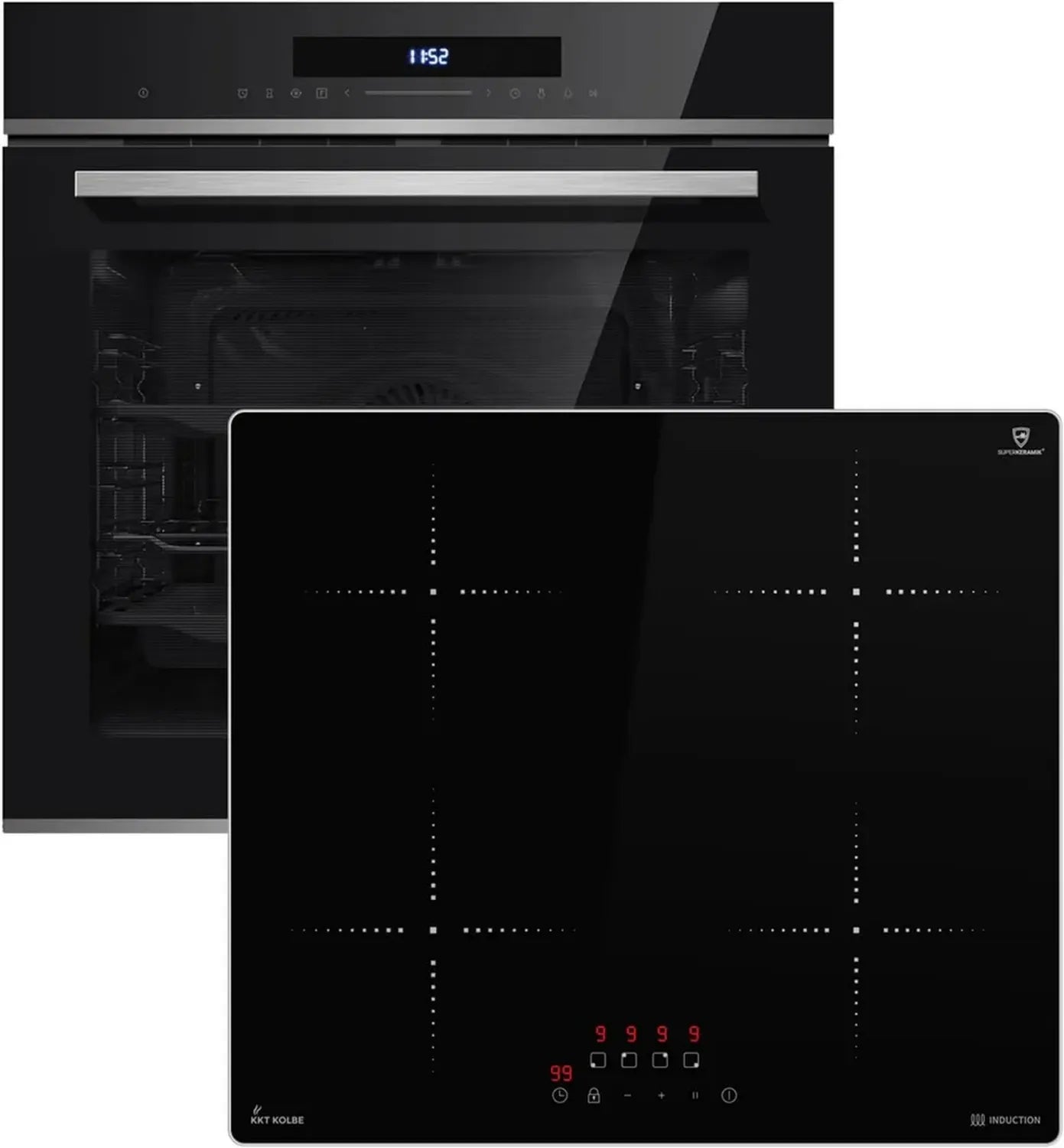 Einbau-Backofenset 60cm: Pyrolyse, Pizzafunktion, Induktionskochfeld, Automatik-Timer