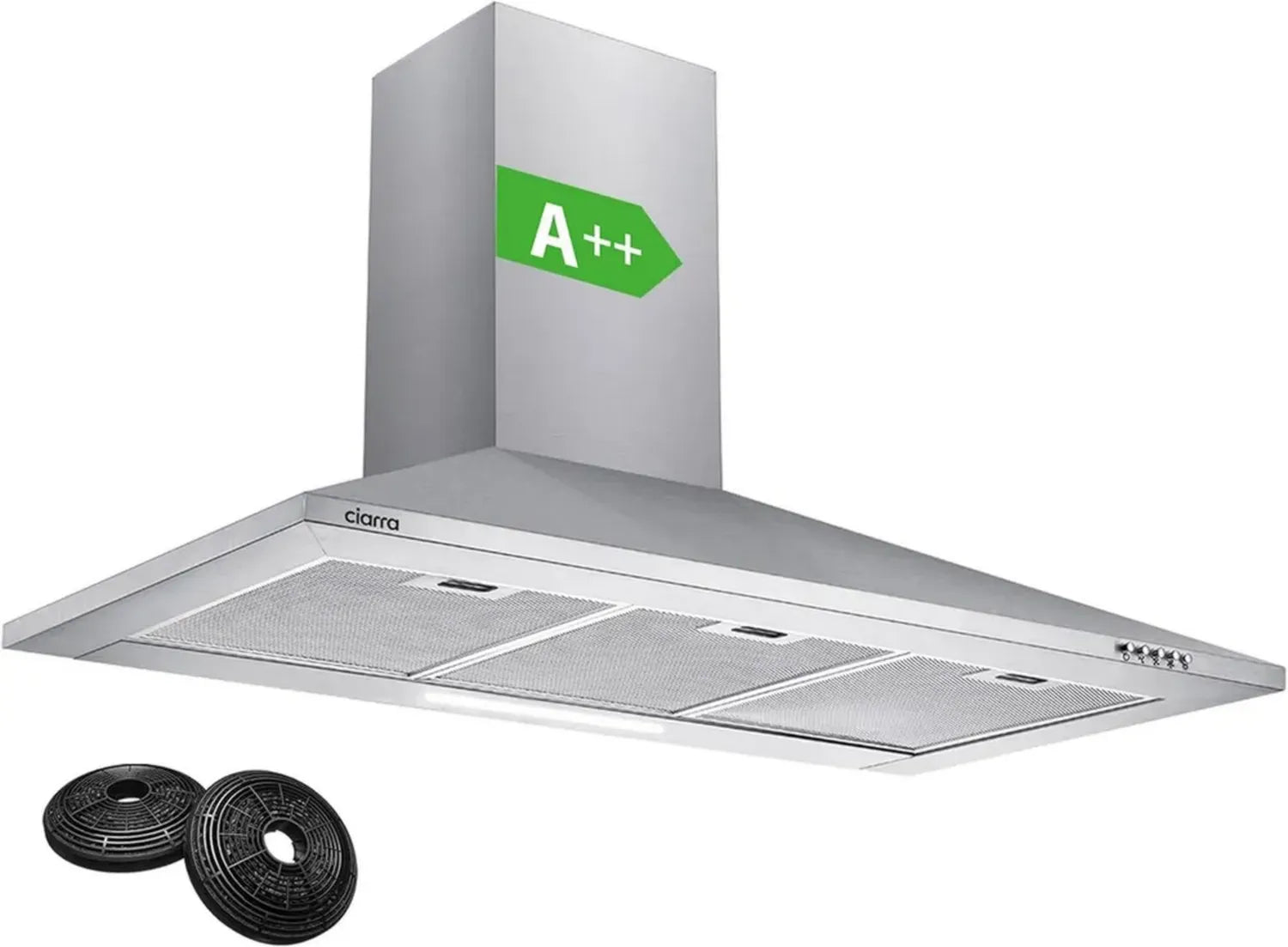 CIARRA 90 cm Dunstabzugshaube A++ mit Aktivkohlefilter, 3 Stufen, Edelstahl, Wandmontage