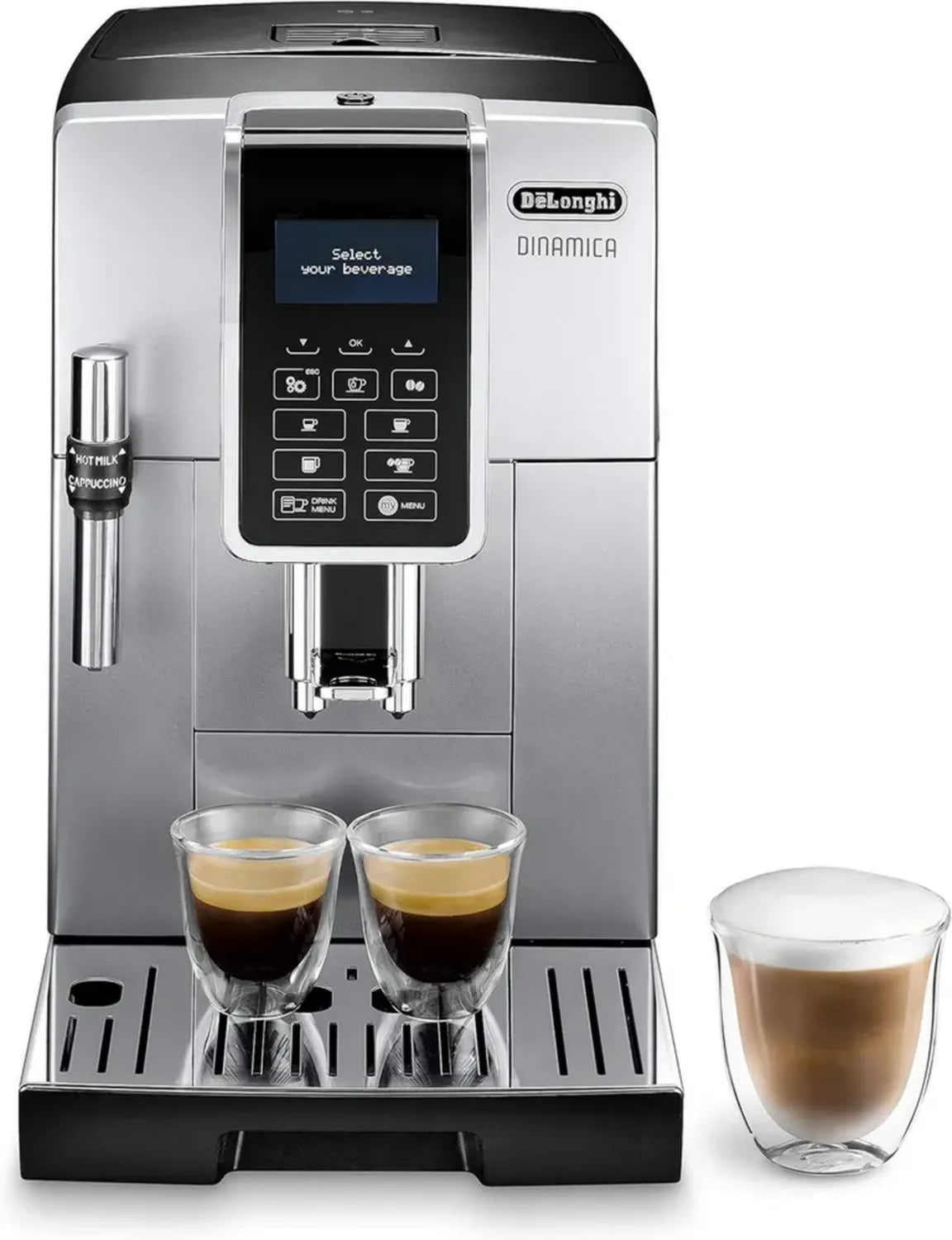 De'Longhi Dinamica ECAM 350.35.SB Kaffeevollautomat mit Milchschaumdüse und Direktwahltasten, Silber