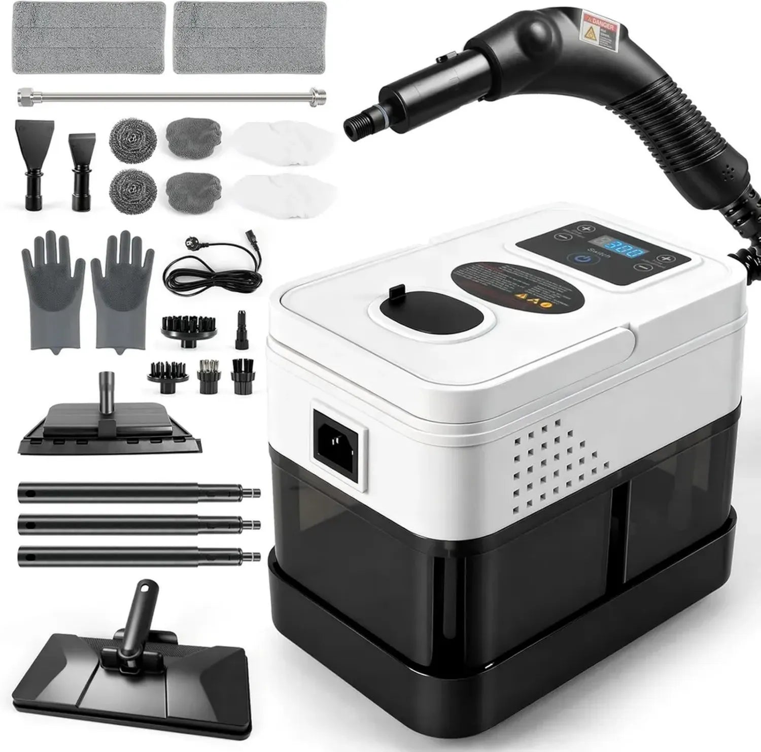 Leistungsstarker Handdampfreiniger 2500W mit 19 Zubehörteilen, 1800ML Tank für vielseitige Reinigung