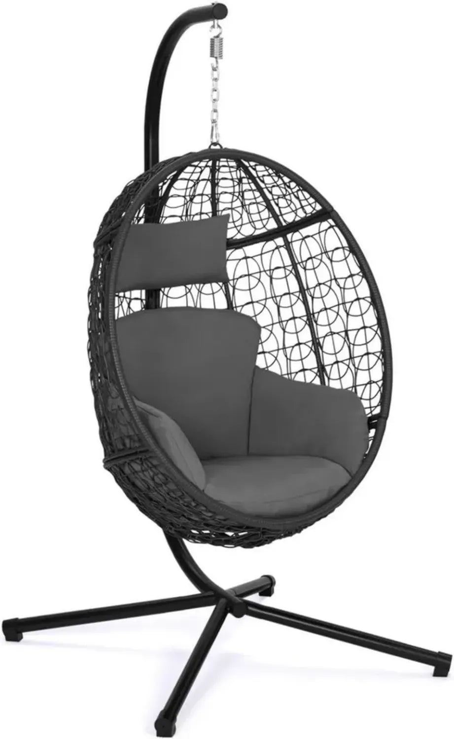 IDMarket - Schwebesessel mit Rattan-Look und grauem Kissen, hängend