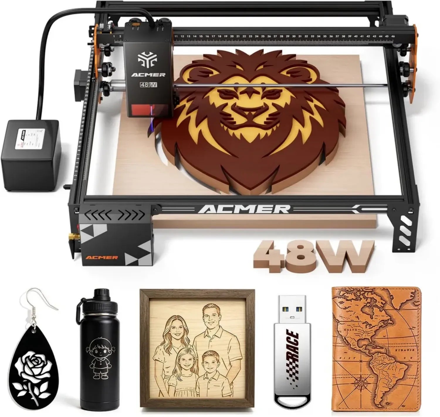 Leistungsstarke Lasergravurmaschine P1 S PRO, Dual-Leistung 48W/24W, inklusive 25L Luftpumpe, 380x350mm Arbeitsfläche, ideal für Holz, Acryl, Leder und Metall