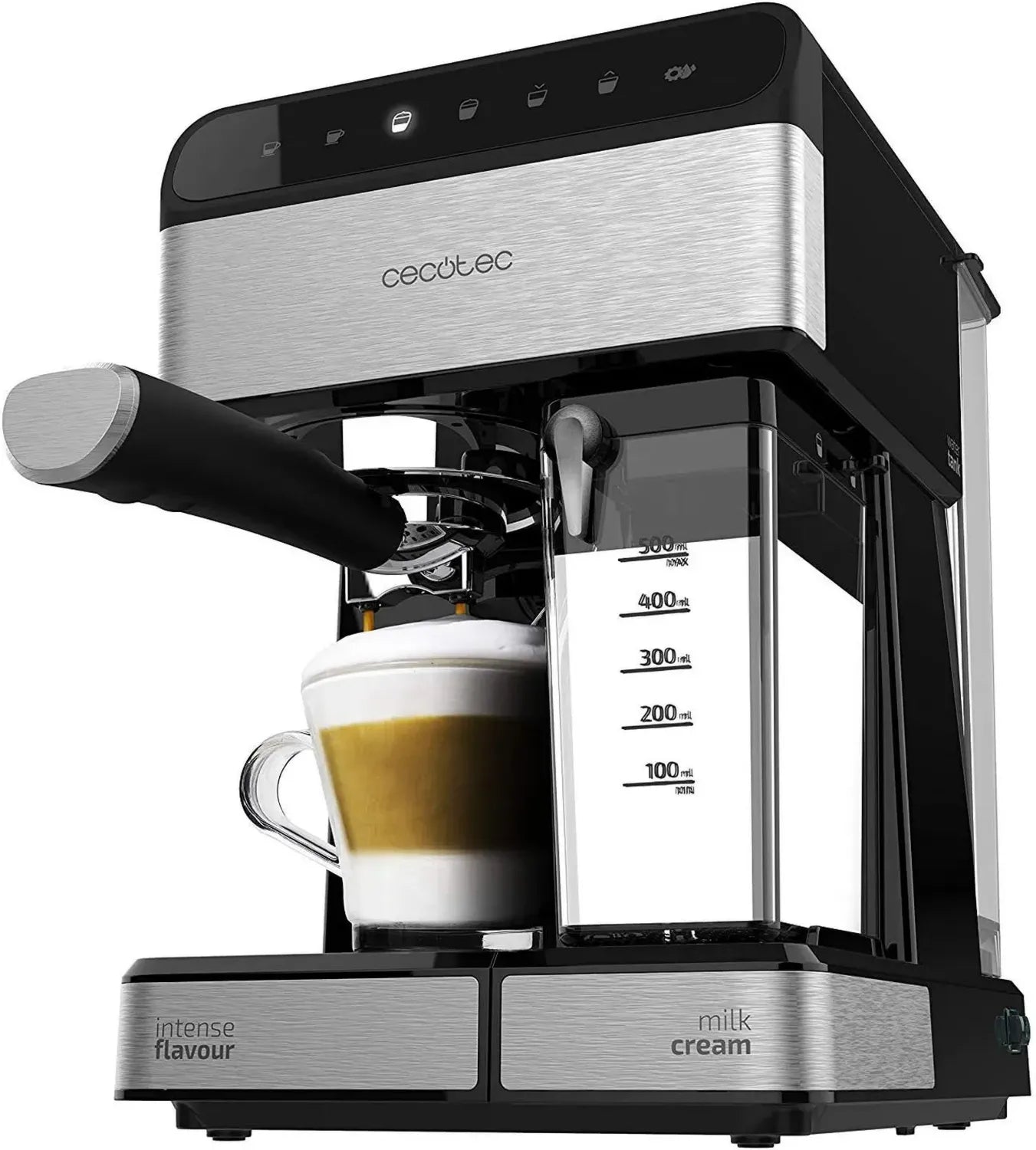 Cecotec Halbautomatische Espressomaschine mit Touchbedienung, 1350 W, 20 Bar, Milchtank 500 ml, Wasserkapazität 1,4 Liter, Edelstahloptik