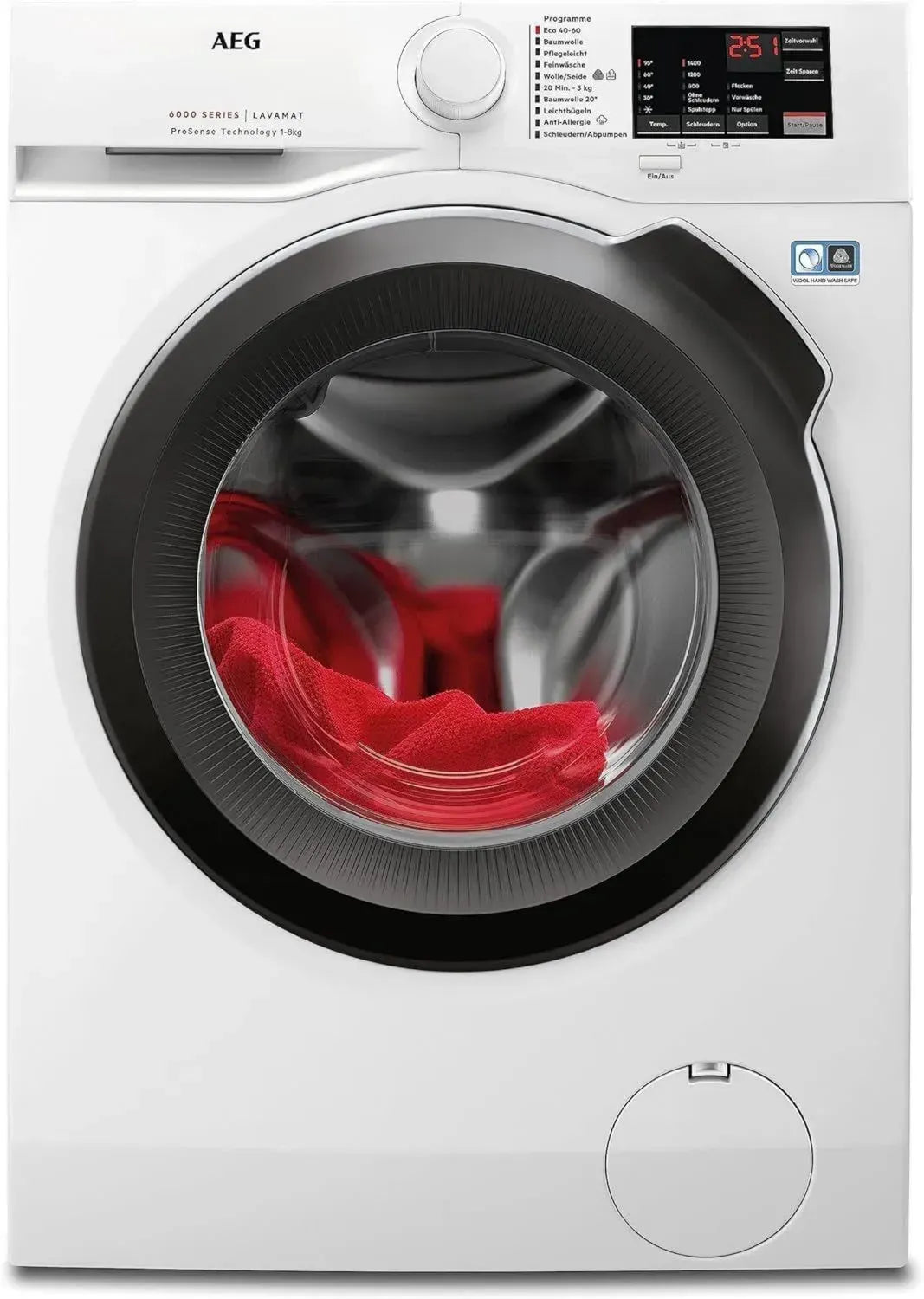 AEG 8 kg Waschmaschine, Serie 6000 ProSense: Effiziente Waschautomatik, Startzeitoption, Nachlegefunktion, Vollwasserschutz, 1400 U/min