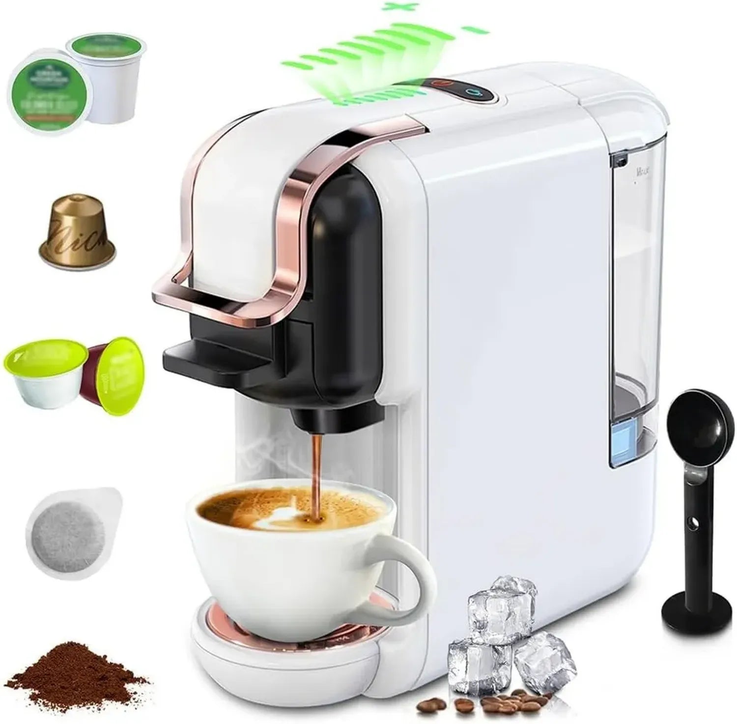 Gecheer 5-in-1 Espresso-Kapselmaschine mit 19 Bar Druck und LED-Anzeige für Heiß- und Kaltgetränke