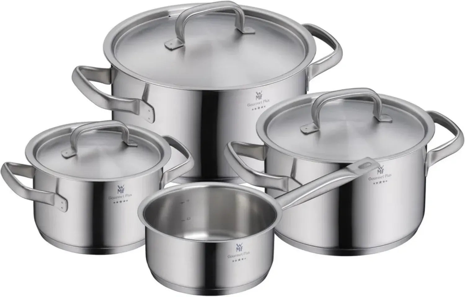 WMF Gourmet Plus 4-tlg. Topfset, Edelstahl Induktion Kochtöpfe mit Metalldeckeln