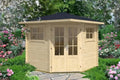 Fünfeckiges Gartenhaus Sunny-B aus naturbelassenem Holz, 250x250 cm, 28 mm Wandstärke, Spitzdach