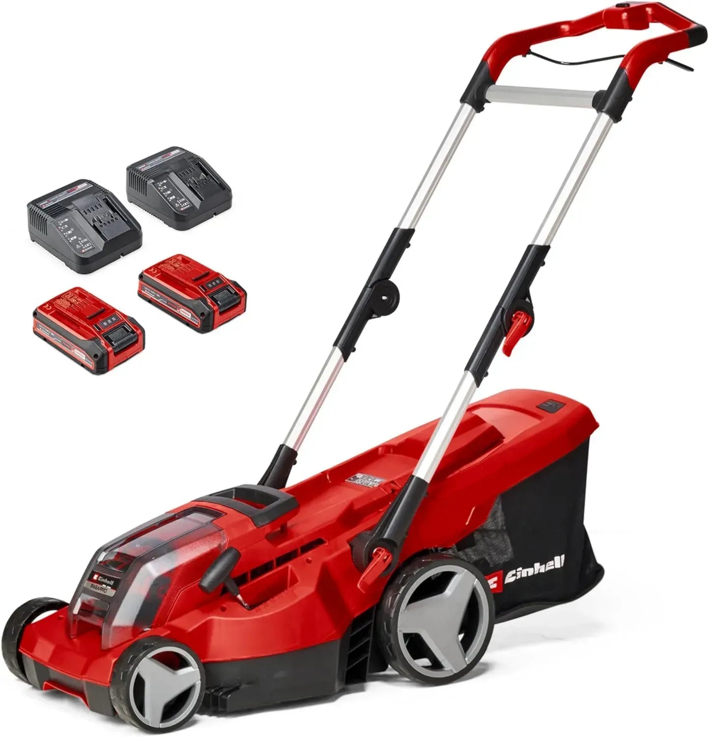 Einhell Akku-Rasenmäher RASARRO 36/36 Kit - 36V, 36 cm Schnittbreite, bis 400 m², 45L Fangkorb, 25-75 mm Schnitthöhe, inkl. 2x 3,0 Ah Plus Akkus und Doppel-Ladegerät