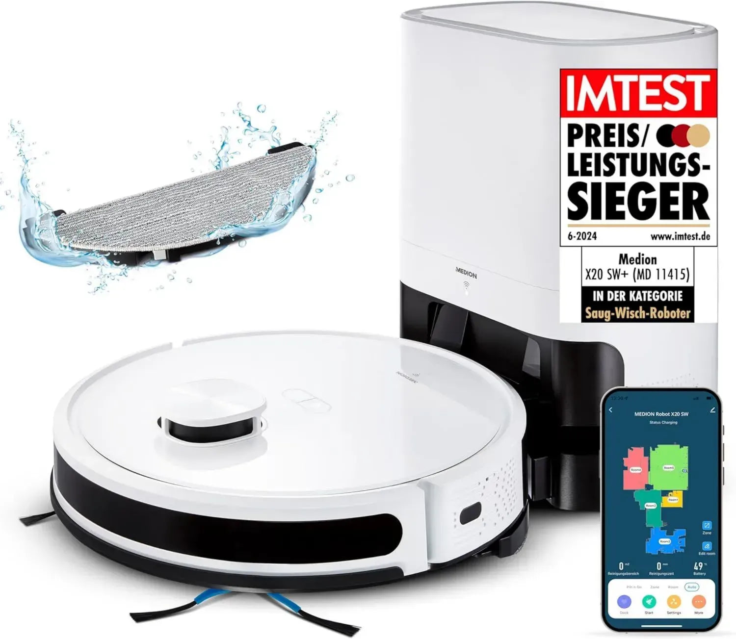 Intelligenter MEDION Saugroboter X20 SW+ mit Lasernavigation und Wischfunktion