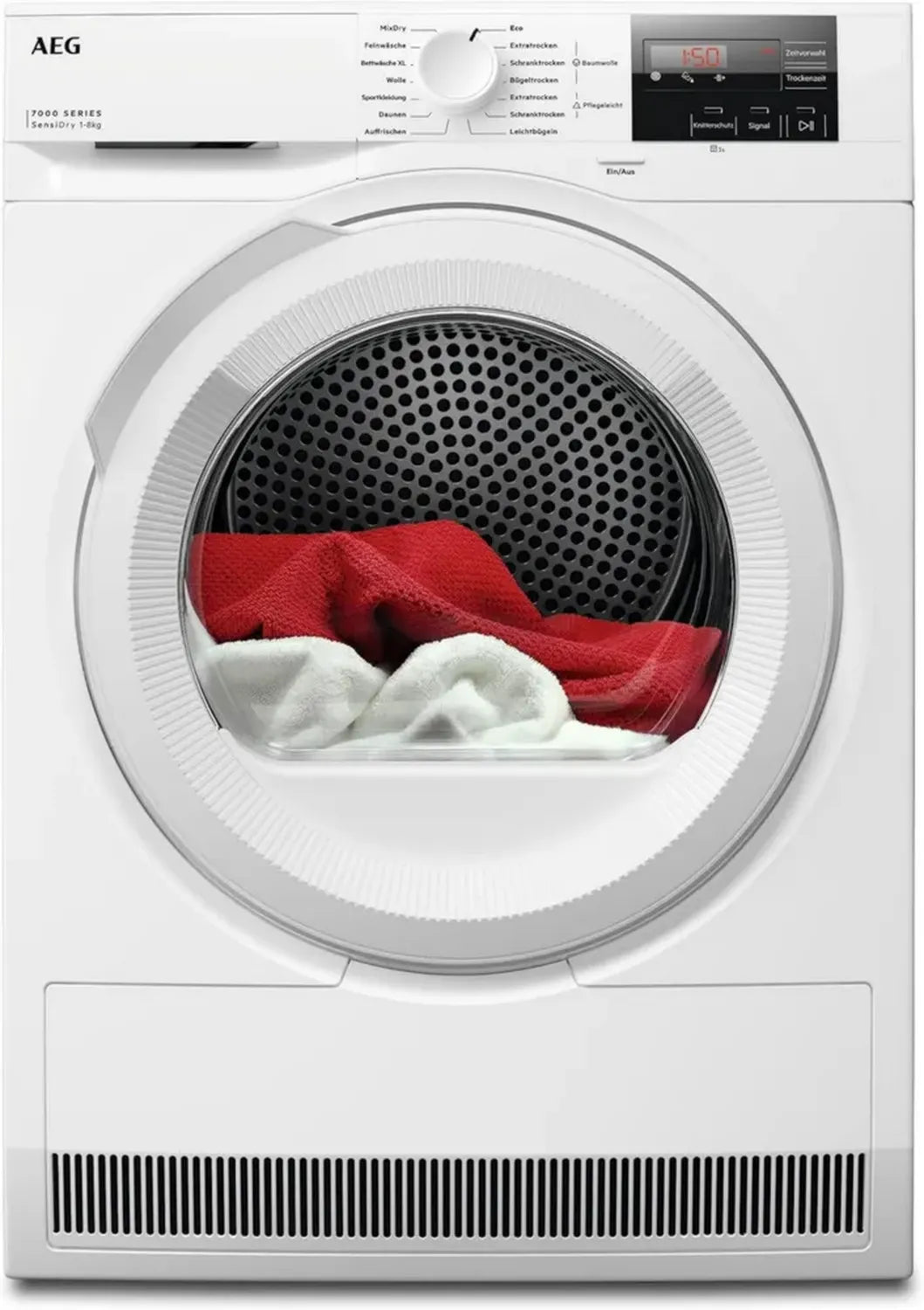 AEG 8 kg Wärmepumpentrockner Serie 7000 – Effizientes und sanftes Trocknen, Knitterschutz, Zeitersparnis, EEK D, Schontrommel mit Reversierfunktion