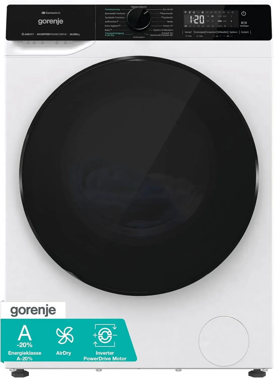 Gorenje Waschmaschine mit Trockner, 10,5 kg, 16 Programme, Connect Life, Inverter PowerDrive, AquaStop, AllergySteam, AirDry