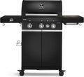 BURNHARD Gasgrill mit 3 Brennern, Backburner und Seitenkochfeld, 900°C Infrarot-Keramikbrenner, Gusseisenrost, Abdeckung, klappbare Tische, Schwarz - FRED Deluxe