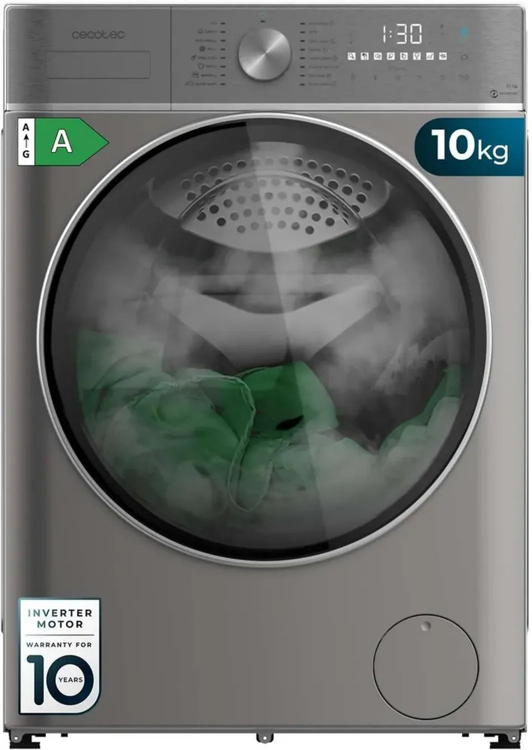 Cecotec Waschmaschine Trockner 10 kg Waschkapazität, 6 kg Trockenlast, Inverter-Motor, 16 Programme, Dampfreinigung, Antibakteriell