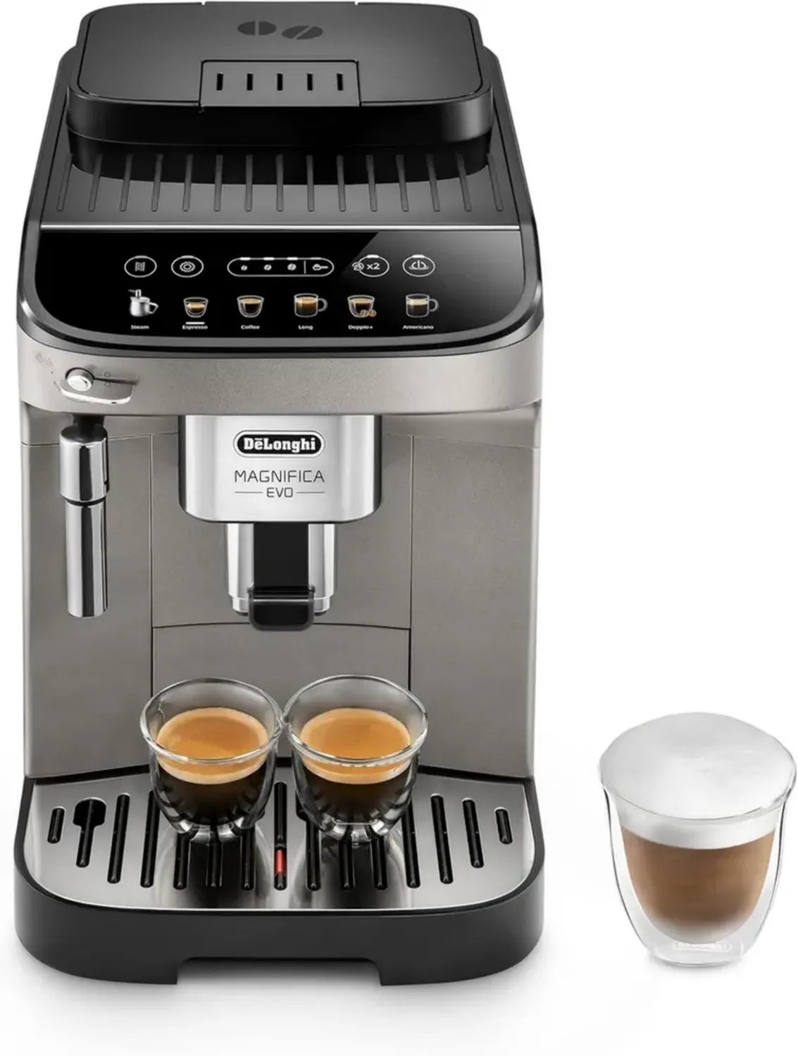 De'Longhi Magnifica Evo ECAM290.42.TB Kaffeevollautomat mit Milchaufschäumer, Kompaktes Design, Bean-to-Cup Funktion, Manuelle Milchaufschäumung, 4 Kaffeespezialitäten, Farbdisplay in Titan Schwarz