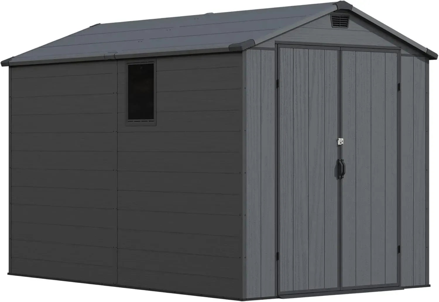 Geräumiges Kunststoff-Gartenhaus mit Doppeltüren, abschließbar, wetterfest, ideal für Werkzeug, Fahrräder und Mülltonnen, Dunkelgrau, 1,8 x 3 m
