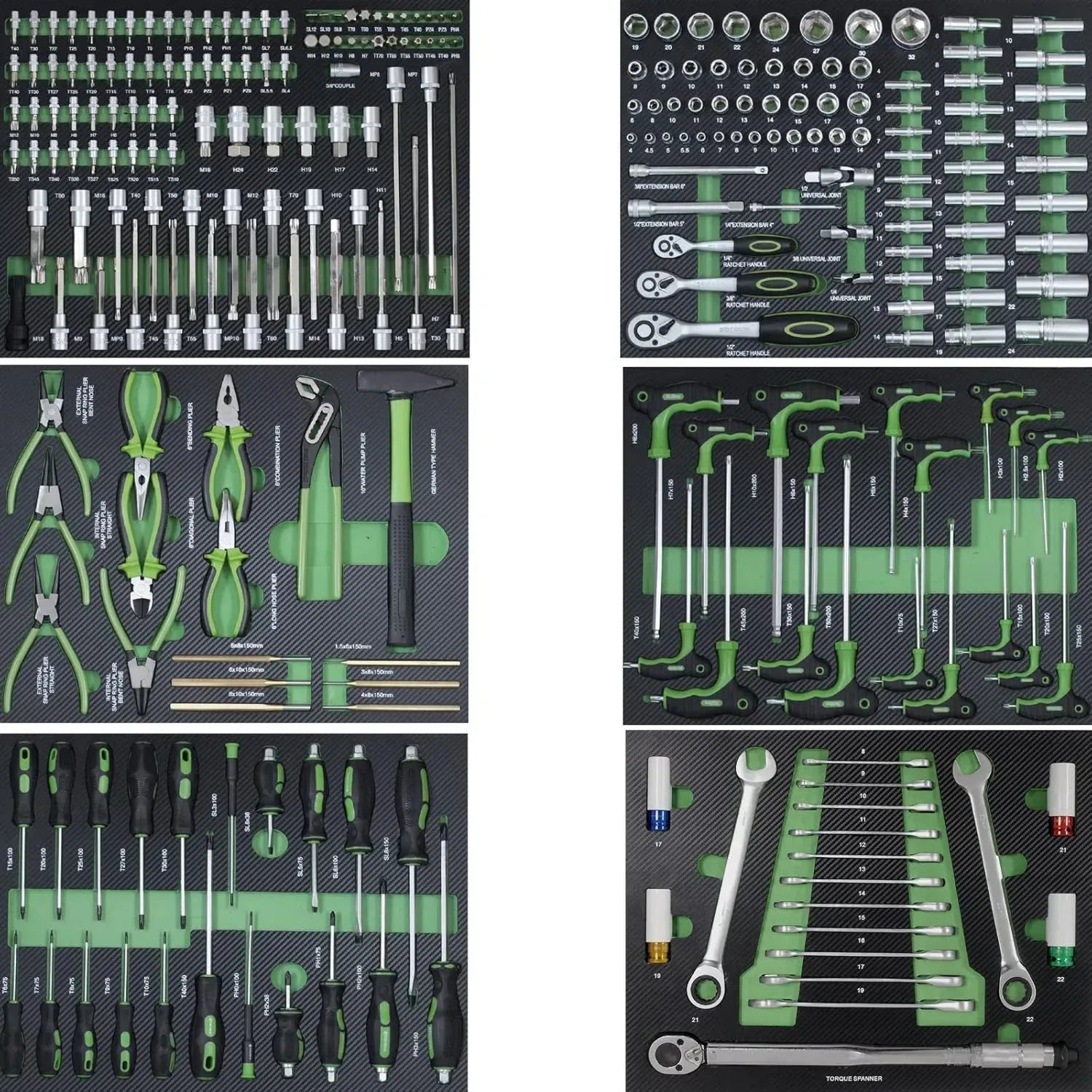 Profi Werkstattwagen mit 6 Schaumstoffeinlagen, Chrom-Vanadium Werkzeugset inklusive Drehmomentschlüssel
