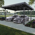 Zweifach-Carport mit 15 Solarmodulen, Dachpaneelen & Regenrinne für 2 Fahrzeuge, Schwarz