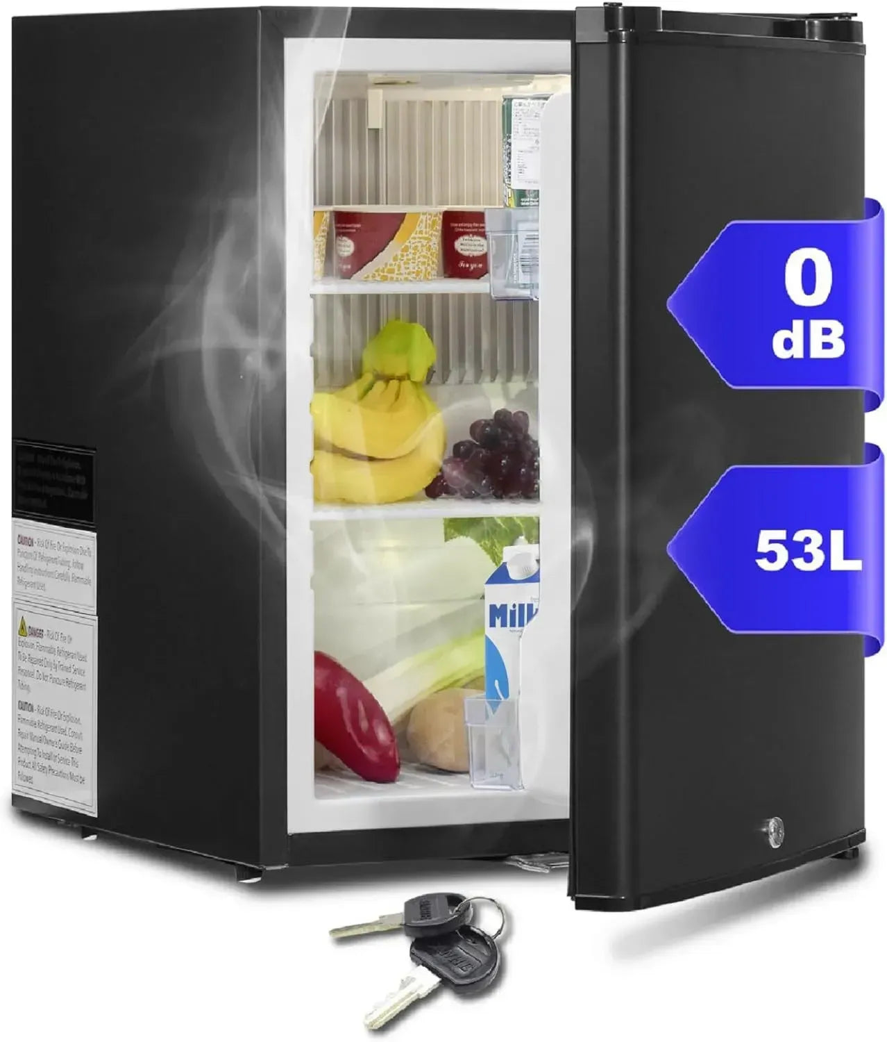Leiser 53L Absorber-Kühlschrank mit Schloss, 12V und 230V für Camping und Wohnmobil, Schwarz