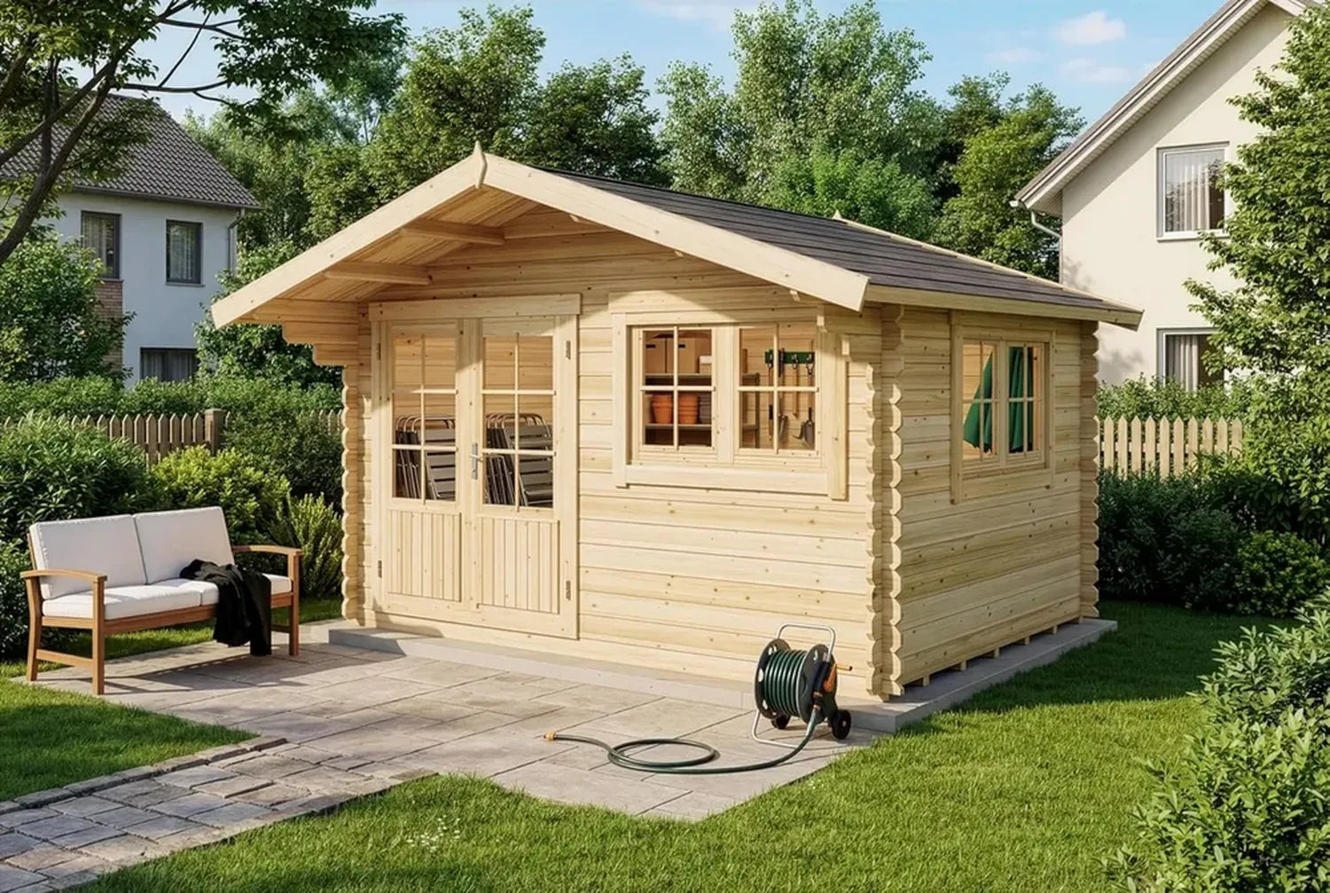 Holz-Gartenhaus Gabriel-34 mit Boden, 400x300 cm, 10,07 m², 34 mm Wandstärke, naturbelassen