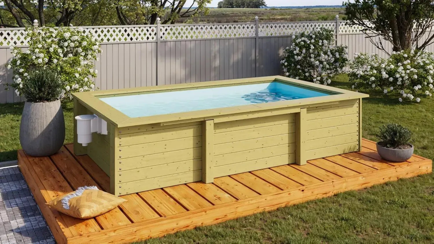 Holz-Gartenpool Komplettset mit Skimmer, Filter und Vlies, 2,2 m³, 56 cm Tiefe