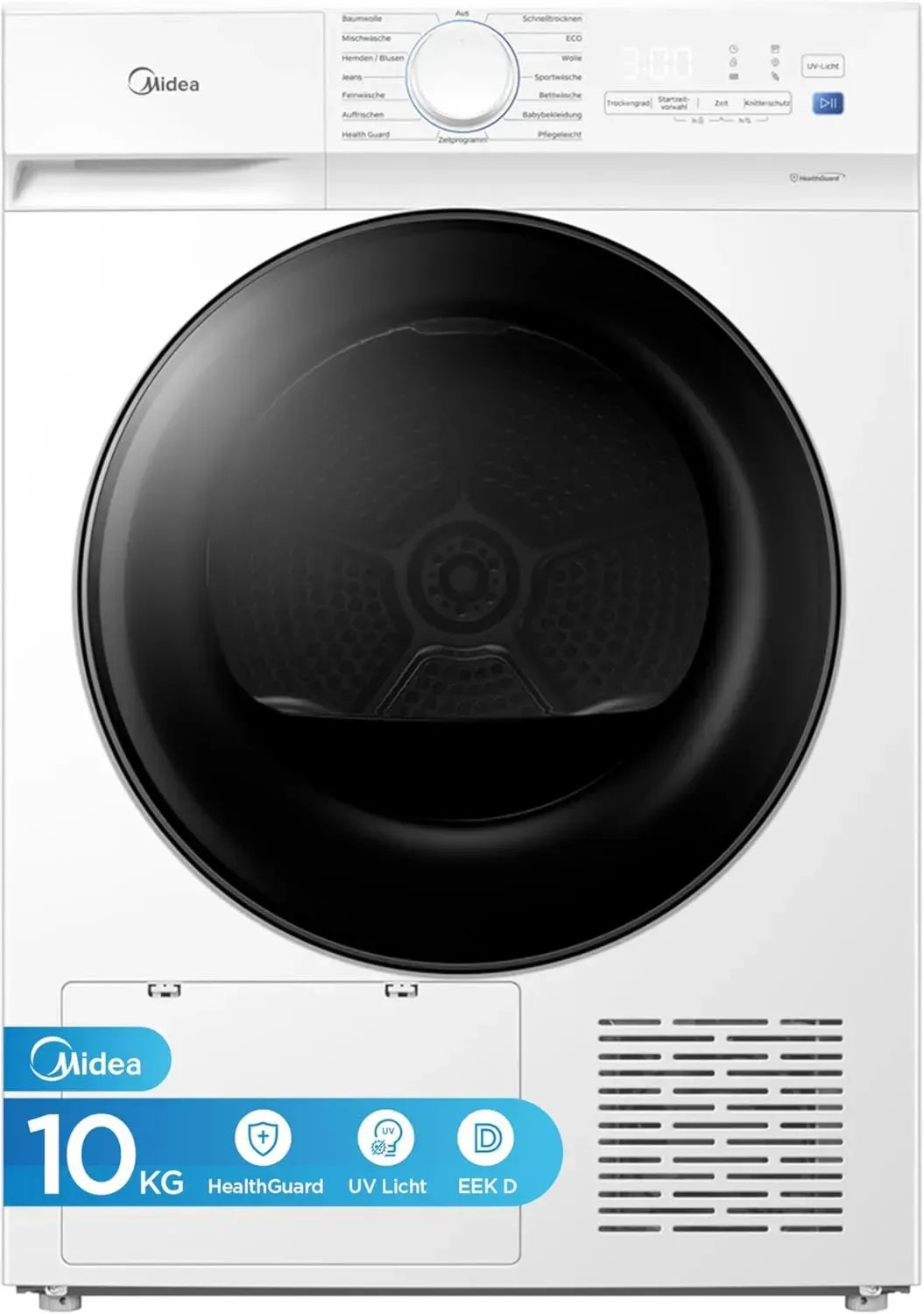 Midea Wärmepumpentrockner 10 kg, Energieklasse D, UV-Hygiene, Knitterschutz, LED-Display, Startzeitvorwahl, Schnelltrocknen