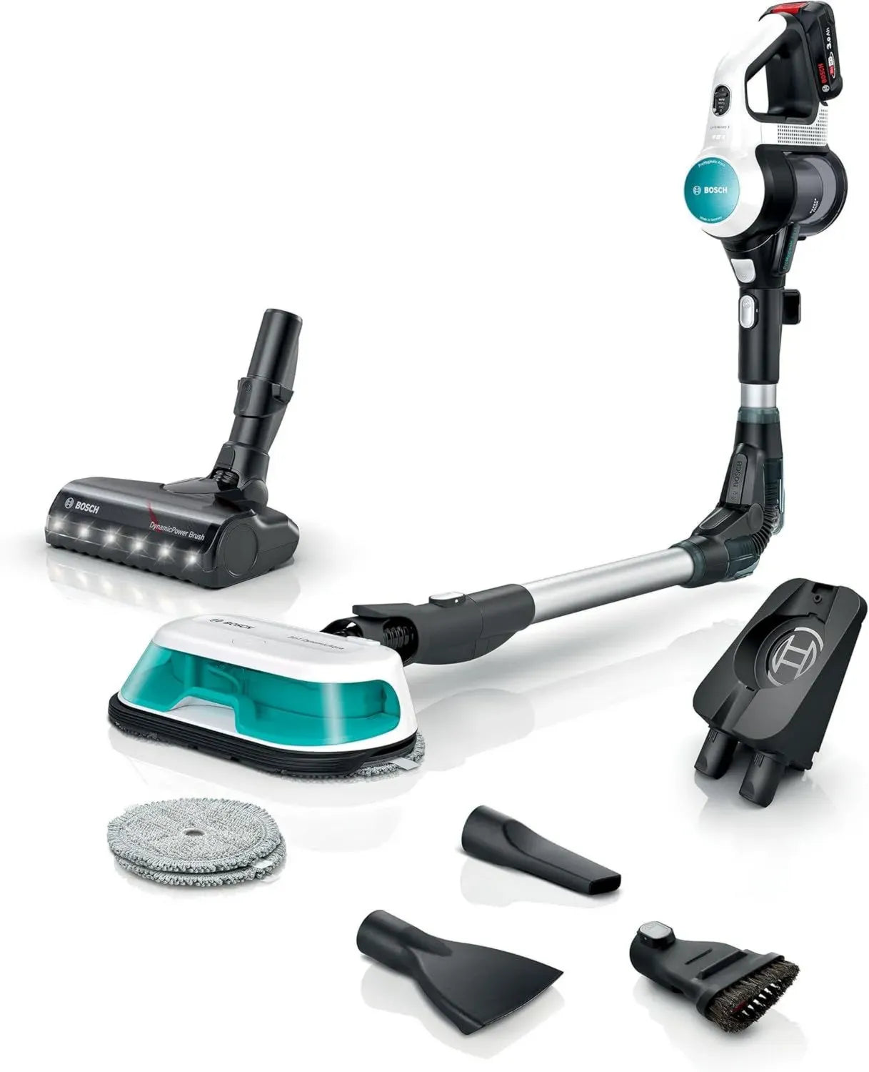 Bosch Unlimited 7 ProHygienic Aqua, kabelloser Staubsauger mit DynamicAqua Bürste, 2-in-1 Funktion, Weiß