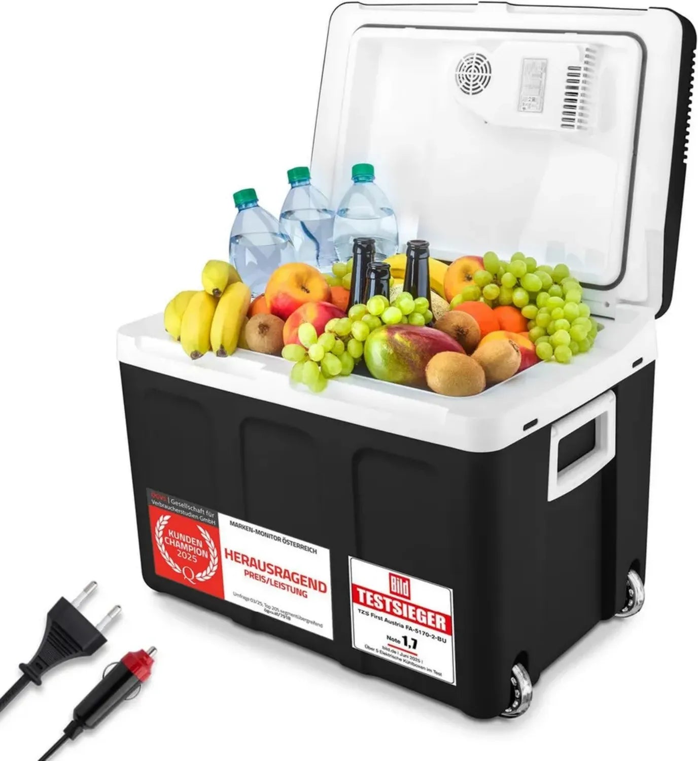 Elektrische Kühlbox 45L mit 12V/230V Anschluss, tragbar & thermoelektrisch, ideal für Auto, Camping & Reisen