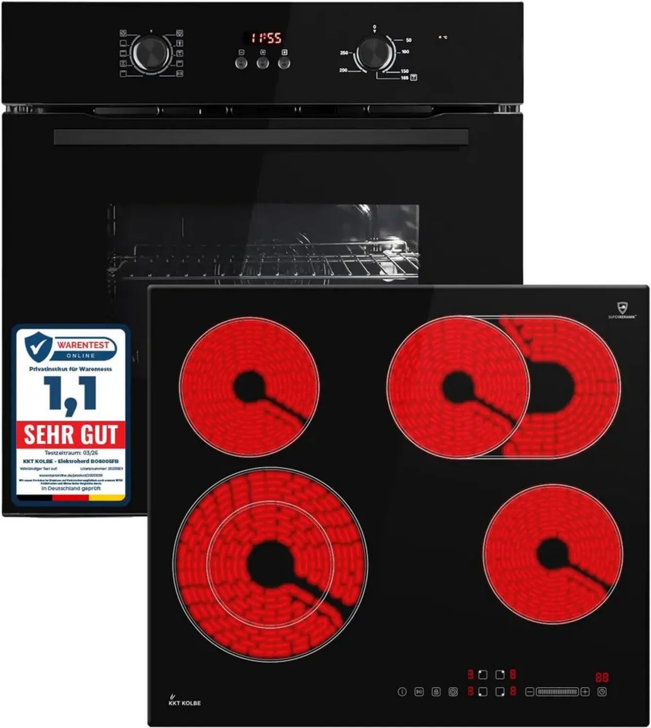 KKT KOLBE Einbauherdset 60 cm: Heißluftofen & 59 cm Kochfeld, Automatik-Timer, Kindersicherung