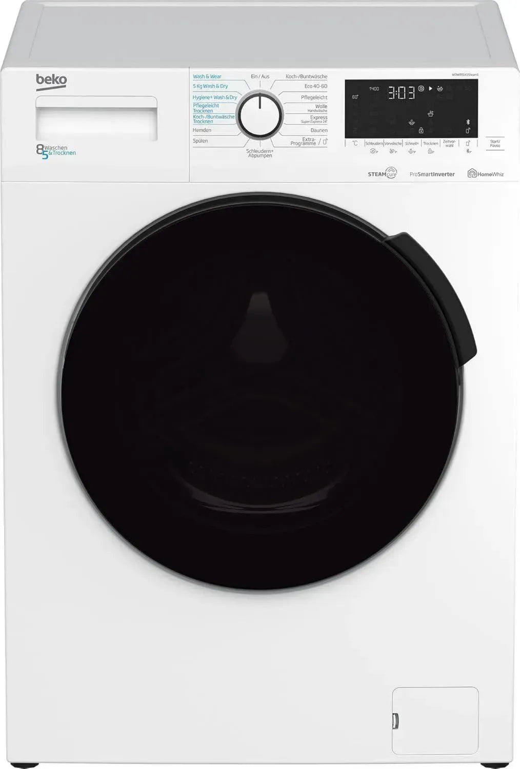 Beko Waschtrockner WDW85141: 8 kg Waschen, 5 kg Trocknen, Allergikerfreundlich, Touch-Display, Bluetooth, Dampffunktion, Nachlegeoption, Weiß
