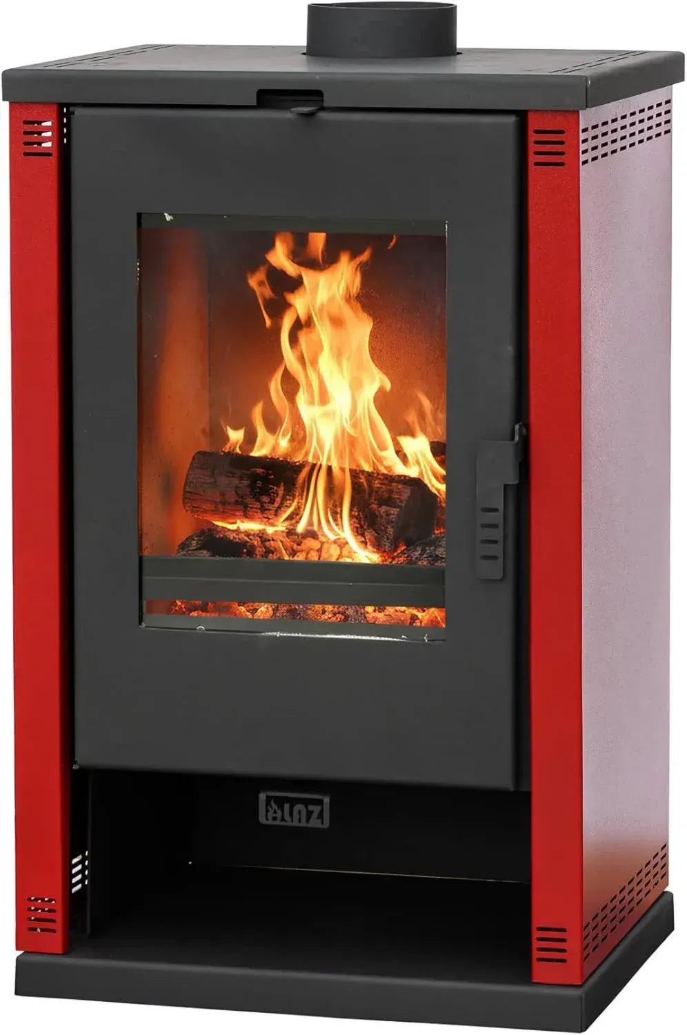 ALAZ Kaminofen K9-MAX 10 kW, Burgunderrot, Schamott-Brennraum & großes Sichtfenster, Für 50 cm Holzscheite, Verbesserter Griff, Effizienzklasse A+