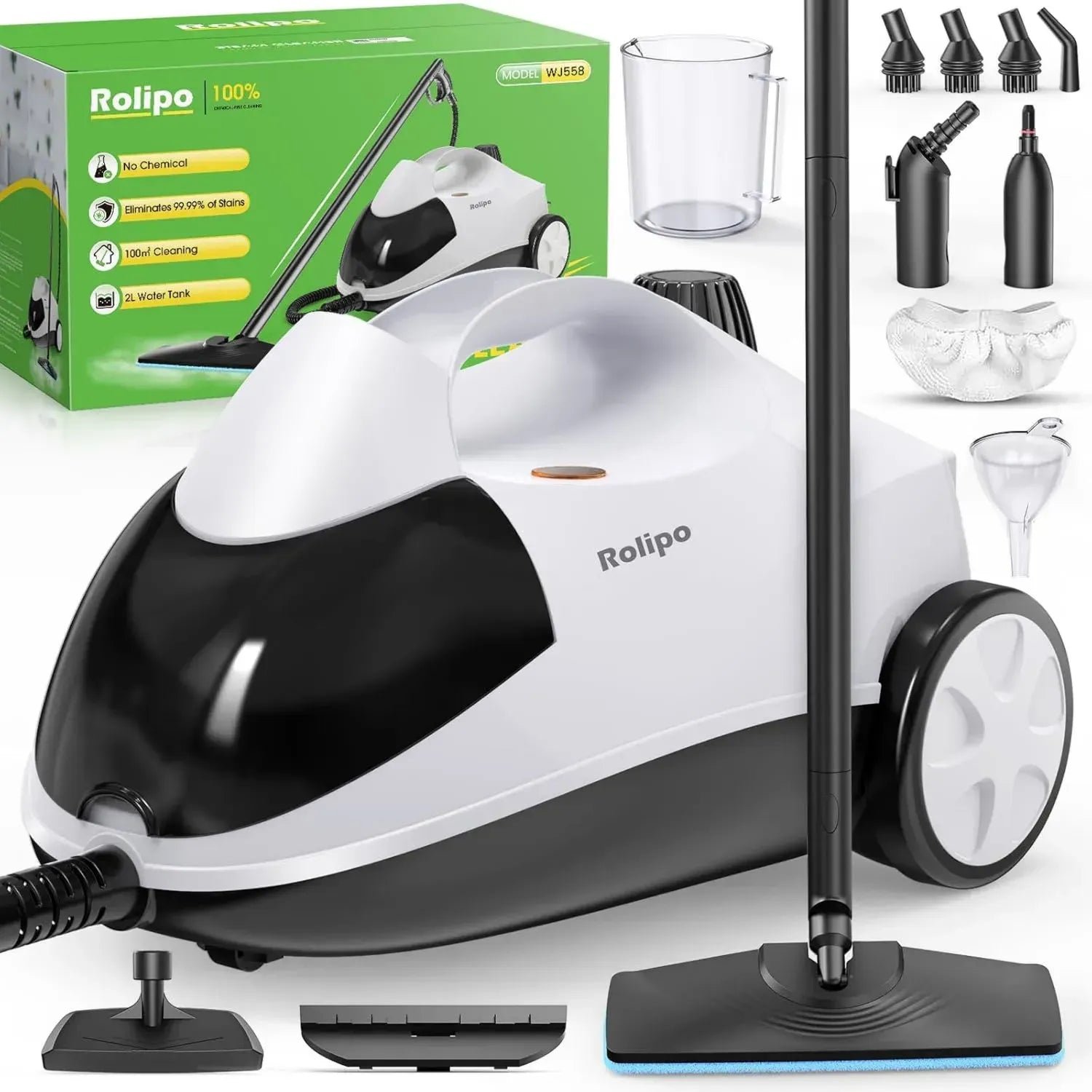 Leistungsstarker Dampfreiniger 2000 W, 4 Bar, 2L Tank, 40 Min Laufzeit, inkl. Bodenreinigungsset und Zubehör
