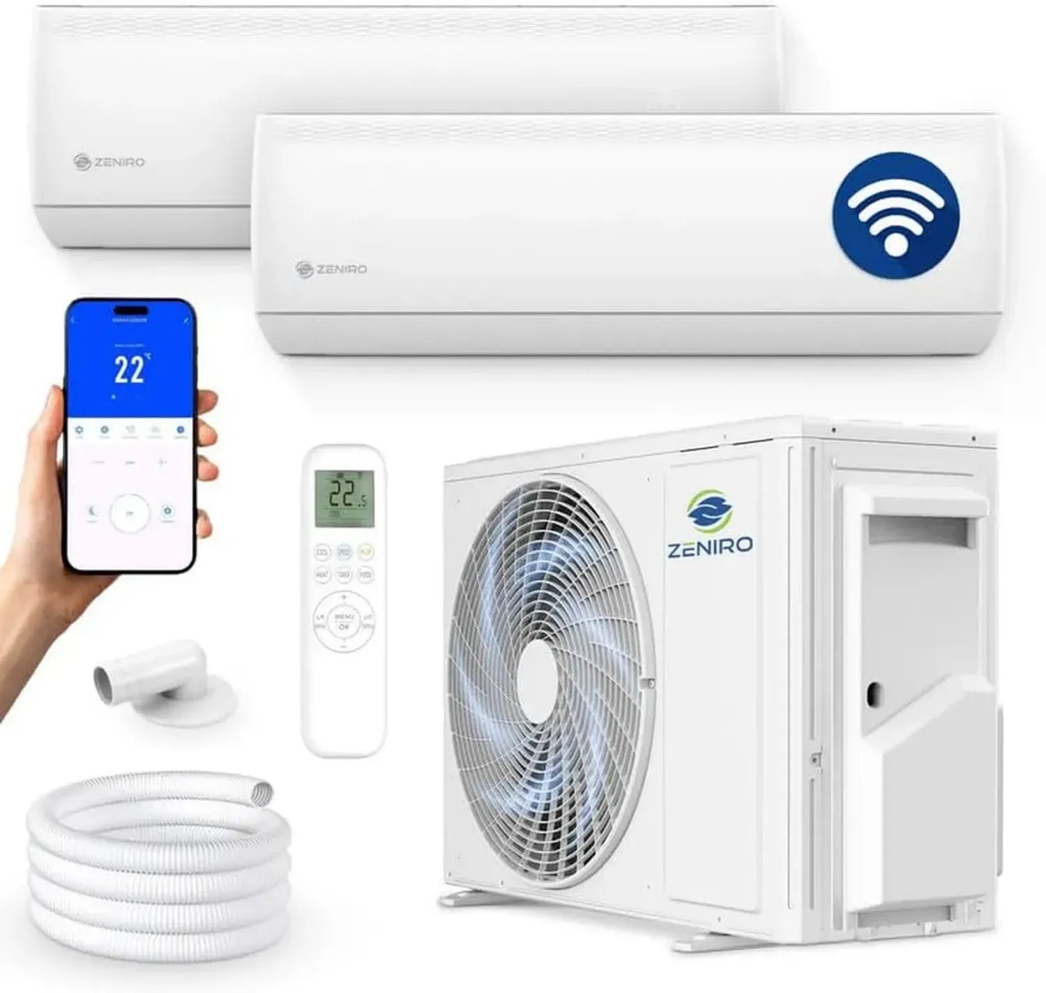Energieeffiziente Multi-Split-Klimaanlage 2er-Set mit Heizfunktion, WiFi-Steuerung, 2.6kW + 2.6kW